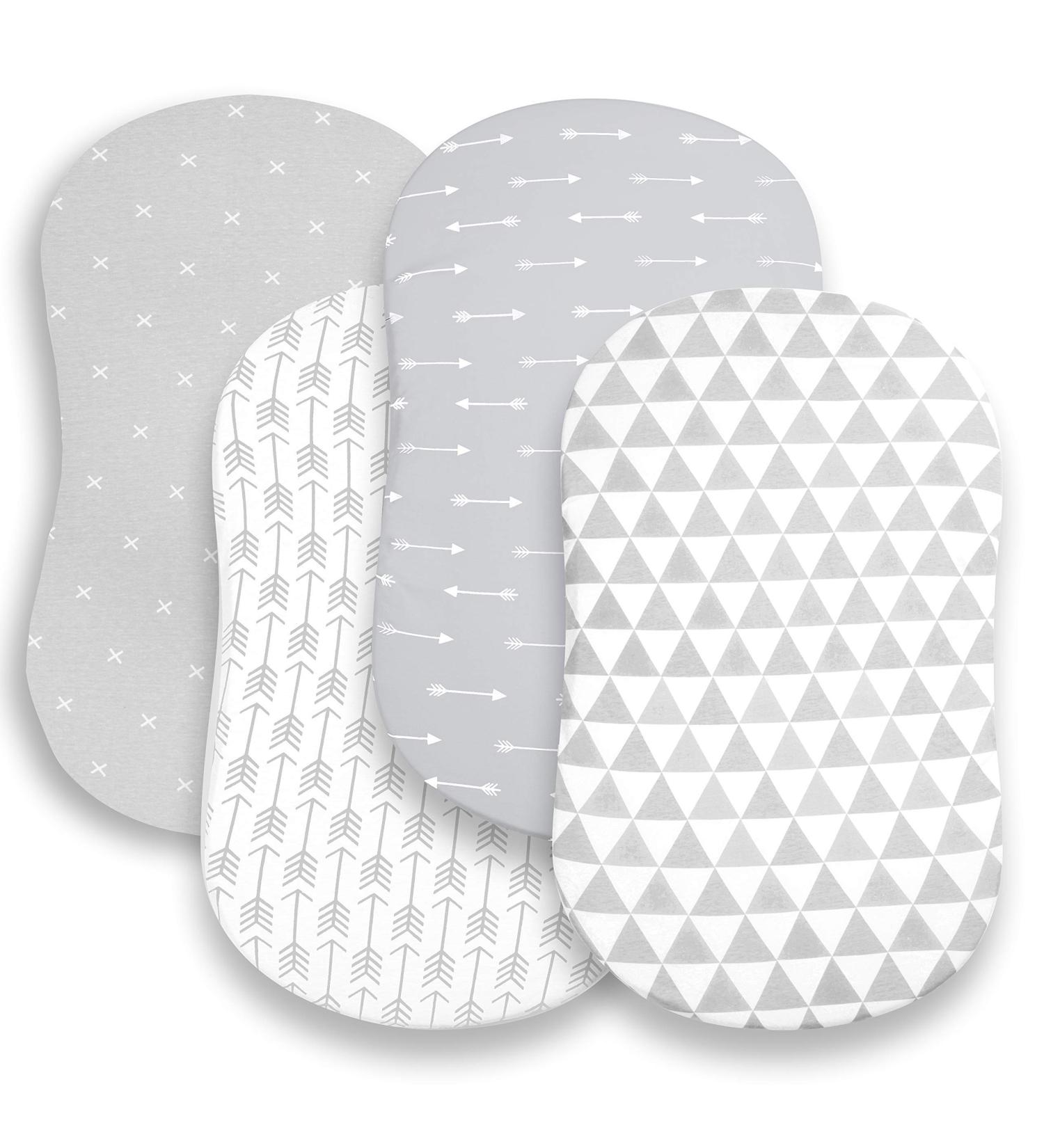 Premium 100% Jersey Knit Cotton Bassinet Fitted Sheets 4 Pack - For Standard Size Oval or Halo Bassinet Pads - Gender Neutral Bassinet Bedding - Buy Online on GoSupps.com
