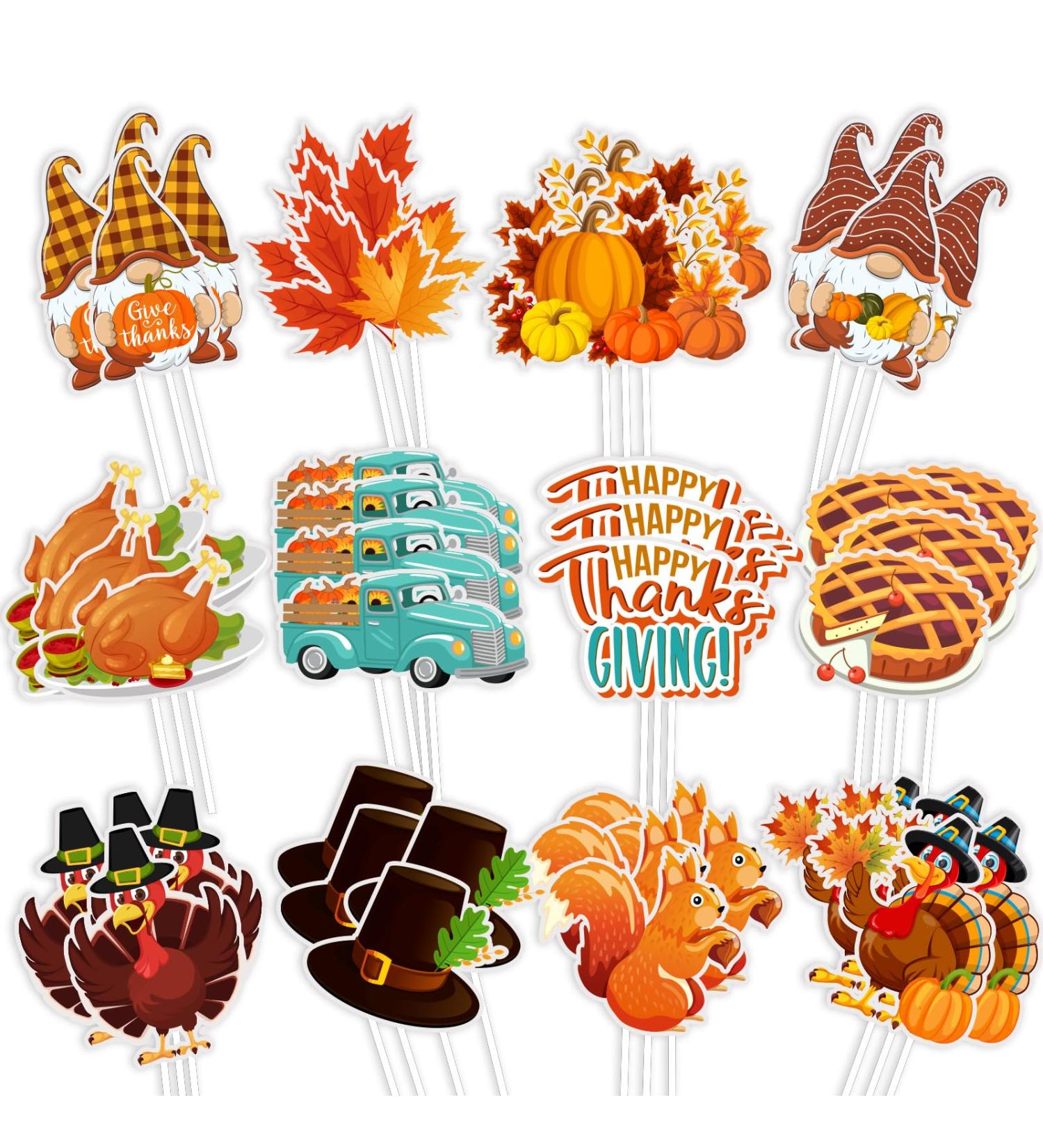 Whaline 72Pcs Thanksgiving Cupcake Topper 12 Designs Turkey Pumpkin Maple Leaf Gnome Cupcake Picks Cartoon Fall Food Picks with Sticks Glue Point for Autumn Thanksgiving Party Supplies Cake Decor - Buy Online on GoSupps.com