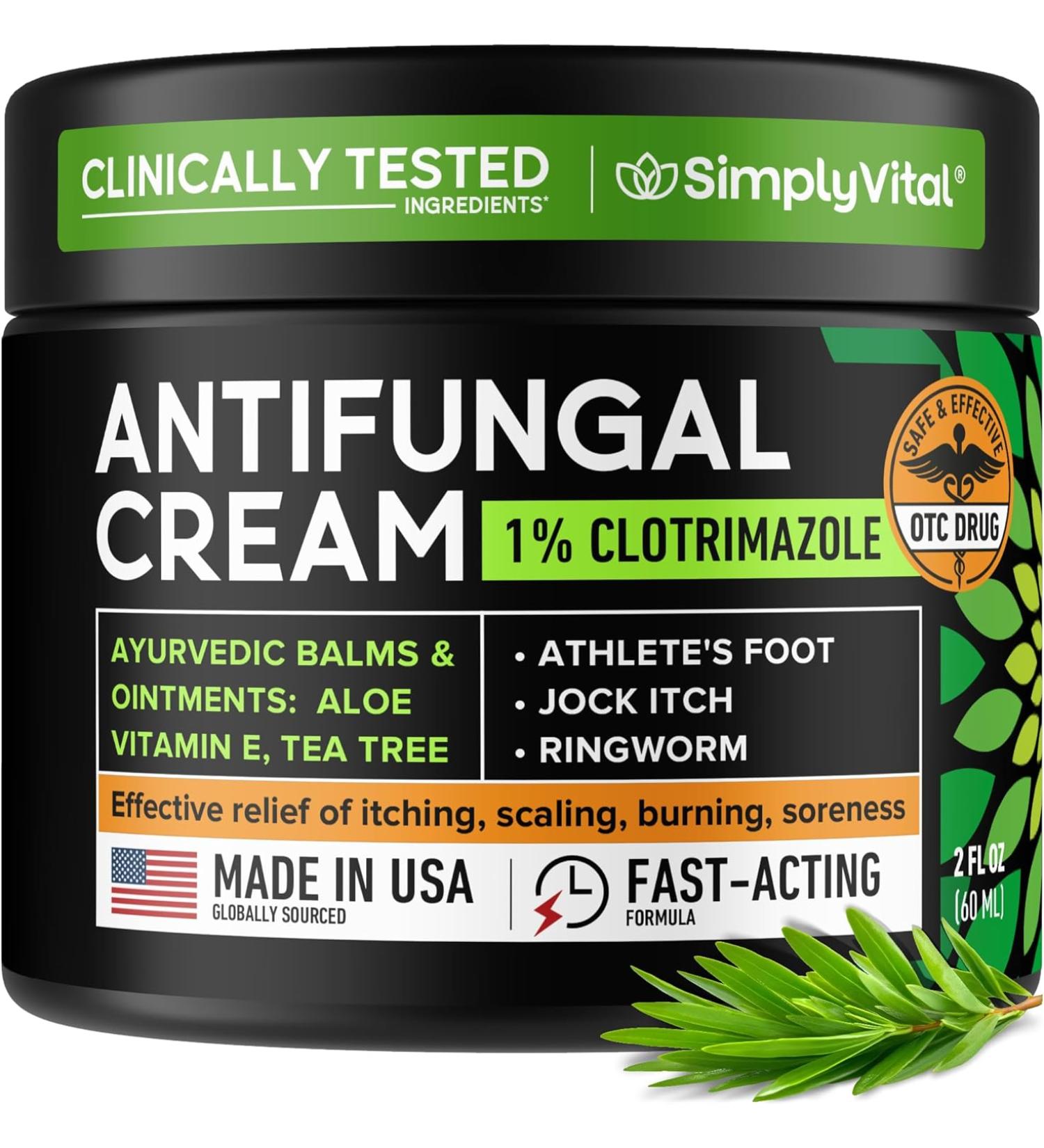 SimplyVital Antifungal Cream 1%, Made in USA - Fast Acting Relief for Jock Itch, Ringworm & Athlete's Foot - 2 oz - Buy Online on GoSupps.com