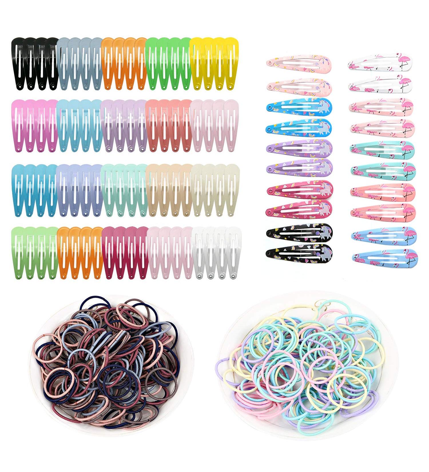 100 Pcs Girls Metal Snap Barrettes & 200 Pcs Baby Hair Bands Set - Hair Accessories for Girls, Toddlers, Kids - Buy Online on GoSupps.com