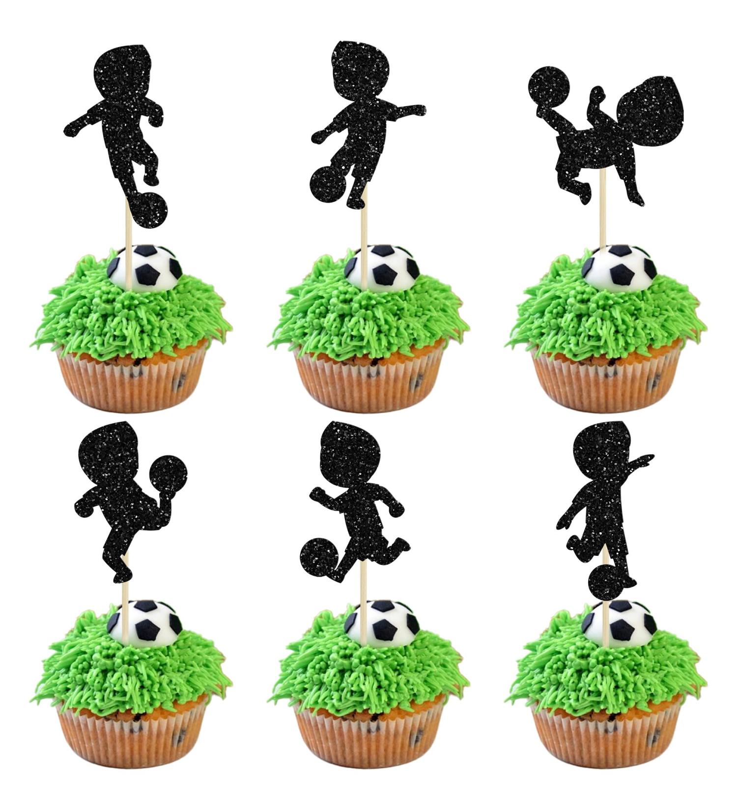24Pcs Kids Soccer Cupcake Toppers Black Glitter Soccer Birthday Cake Topper Decorations for Boys Soccer Cupcake Picks Cake Decorations for Boys Birthday Party Supplies Style 3-Black - Buy Online on GoSupps.com