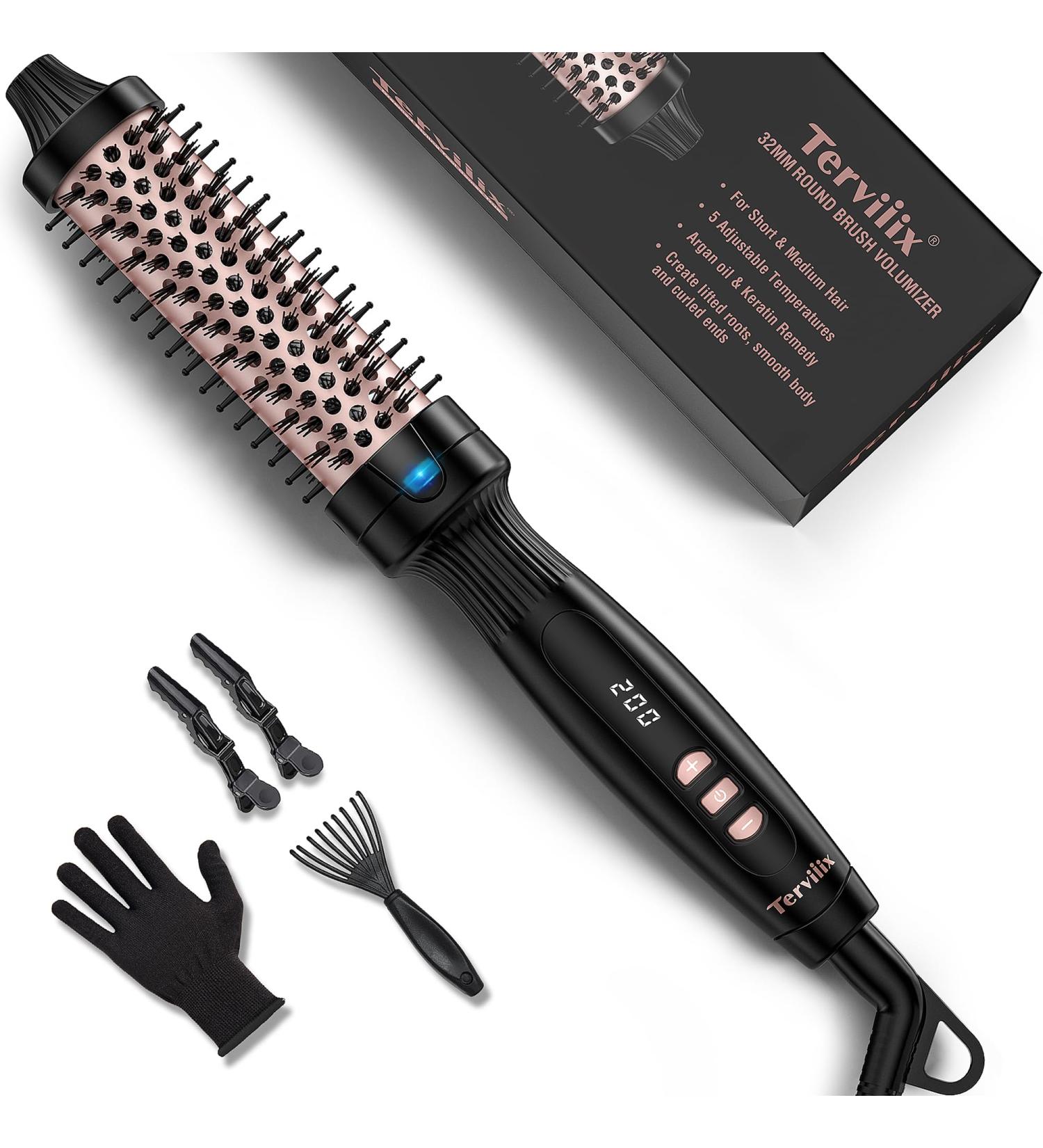 Buy Terviiiix 32mm Hot Hair Brush | Ceramic-Turmalin-Ion Volumizer for Loose Curls | 5 Temperatures Digital Display Dual Voltage - Buy Online on GoSupps.com