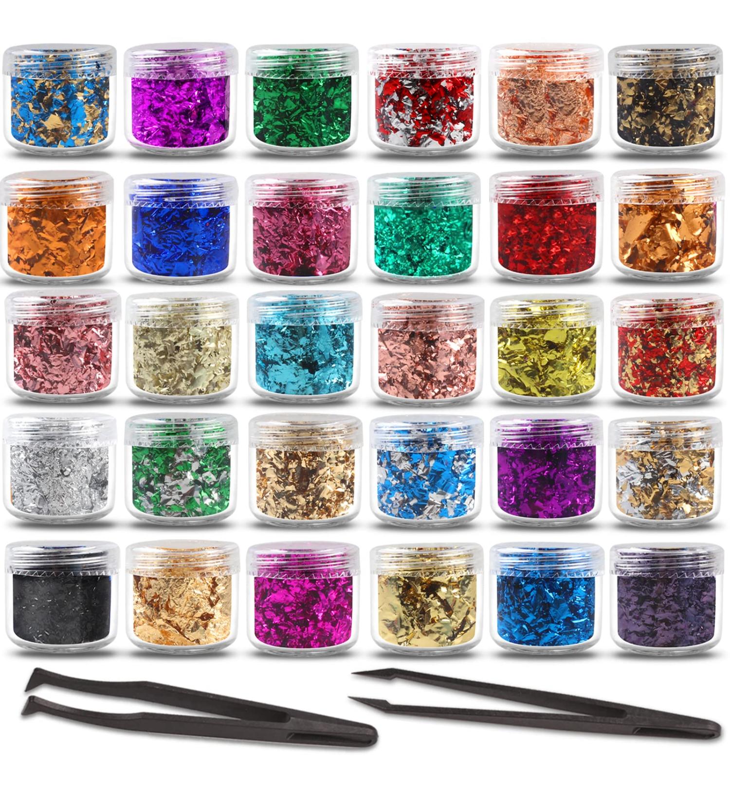 30-Color Metallic Foil Flakes for Resin Art, Nail Art & Jewelry Making - Buy Online on GoSupps.com