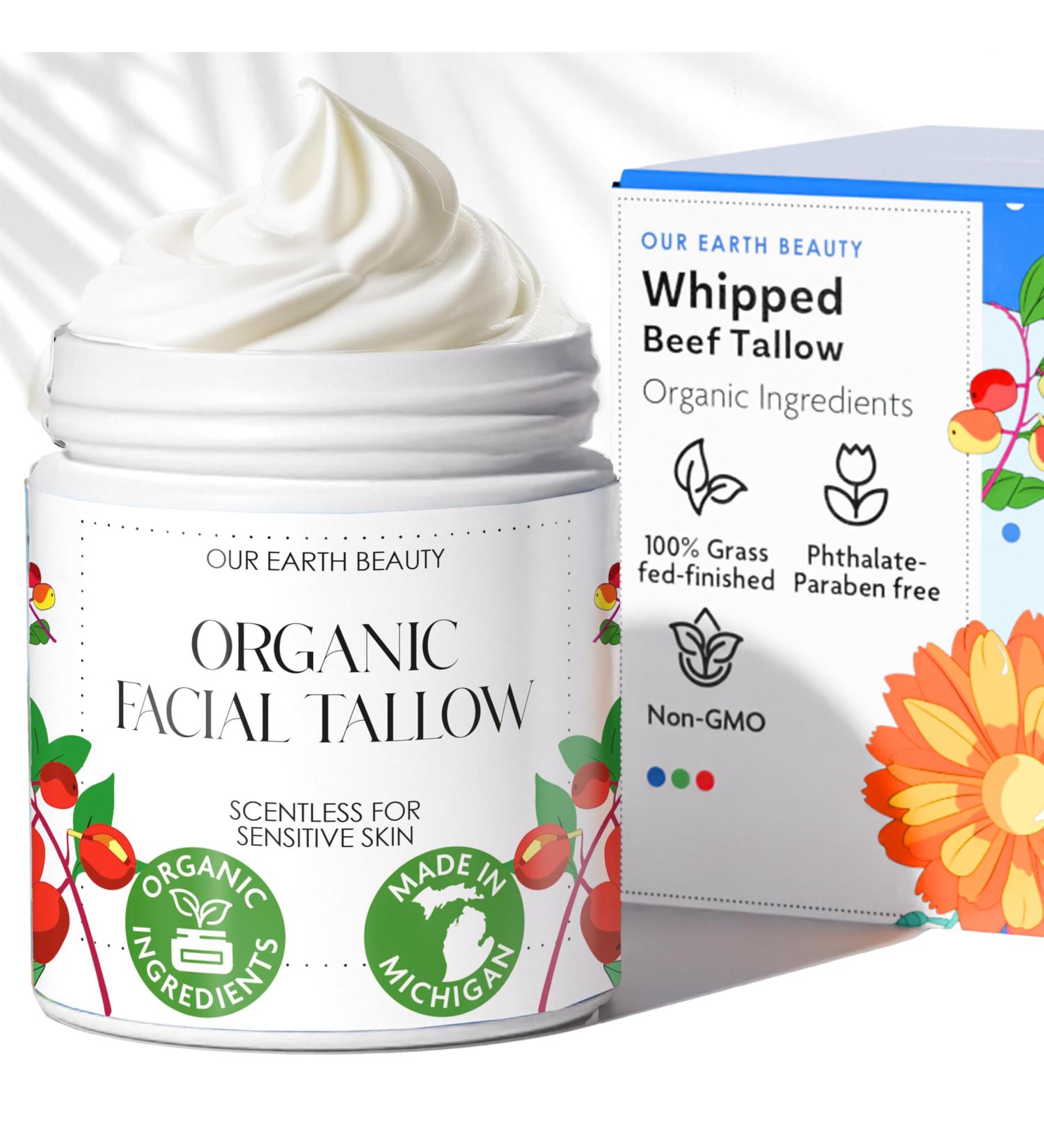 Organic Beef Tallow Face Cream Moisturizer for Skin Unscented | Grass Fed Finished Whipped Balm for Dry Fine Line Mature and Sensitive-leaning Skin Types | Made in USA (4 Fl Oz Ounce) Unscented 4 Fl Oz (Pack of 1) - Buy Online on GoSupps.com