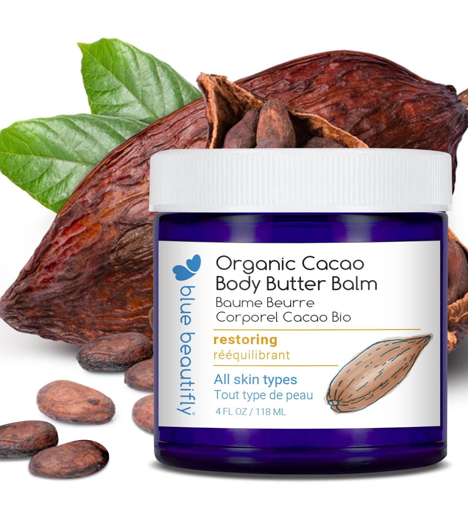 Blue Beautifly Organic Cacao Body Balm - USDA Certified | Soothes & Repairs Dry Skin with Shea Butter & Jojoba Oil | 4 fl oz - Buy Online on GoSupps.com