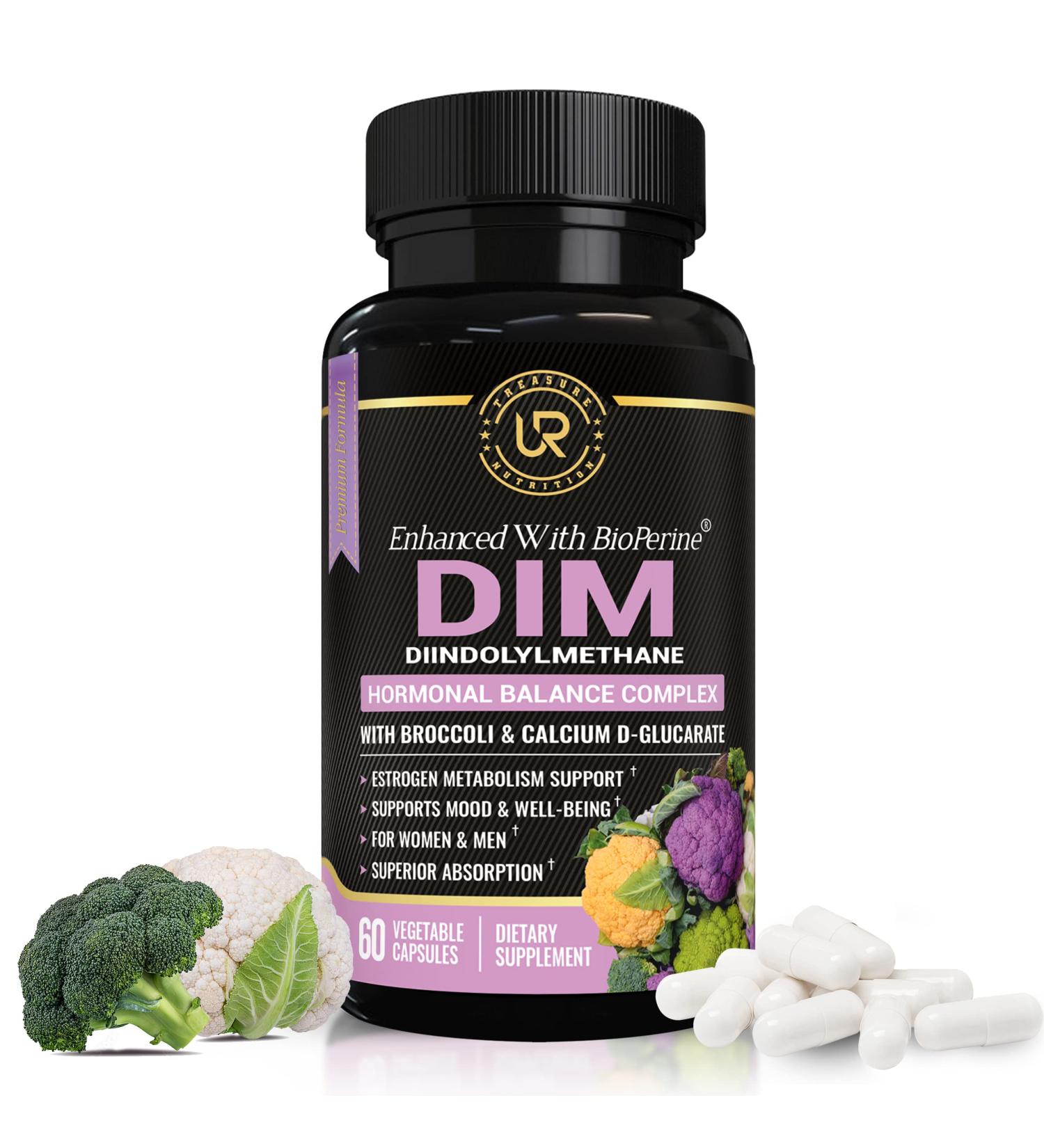 DIM Supplement with Broccoli Extract and BioPerine - Hormone Balance Support for Men and Women - 60 Vegetarian Capsules with Calcium D-Glucarate - Buy Online on GoSupps.com