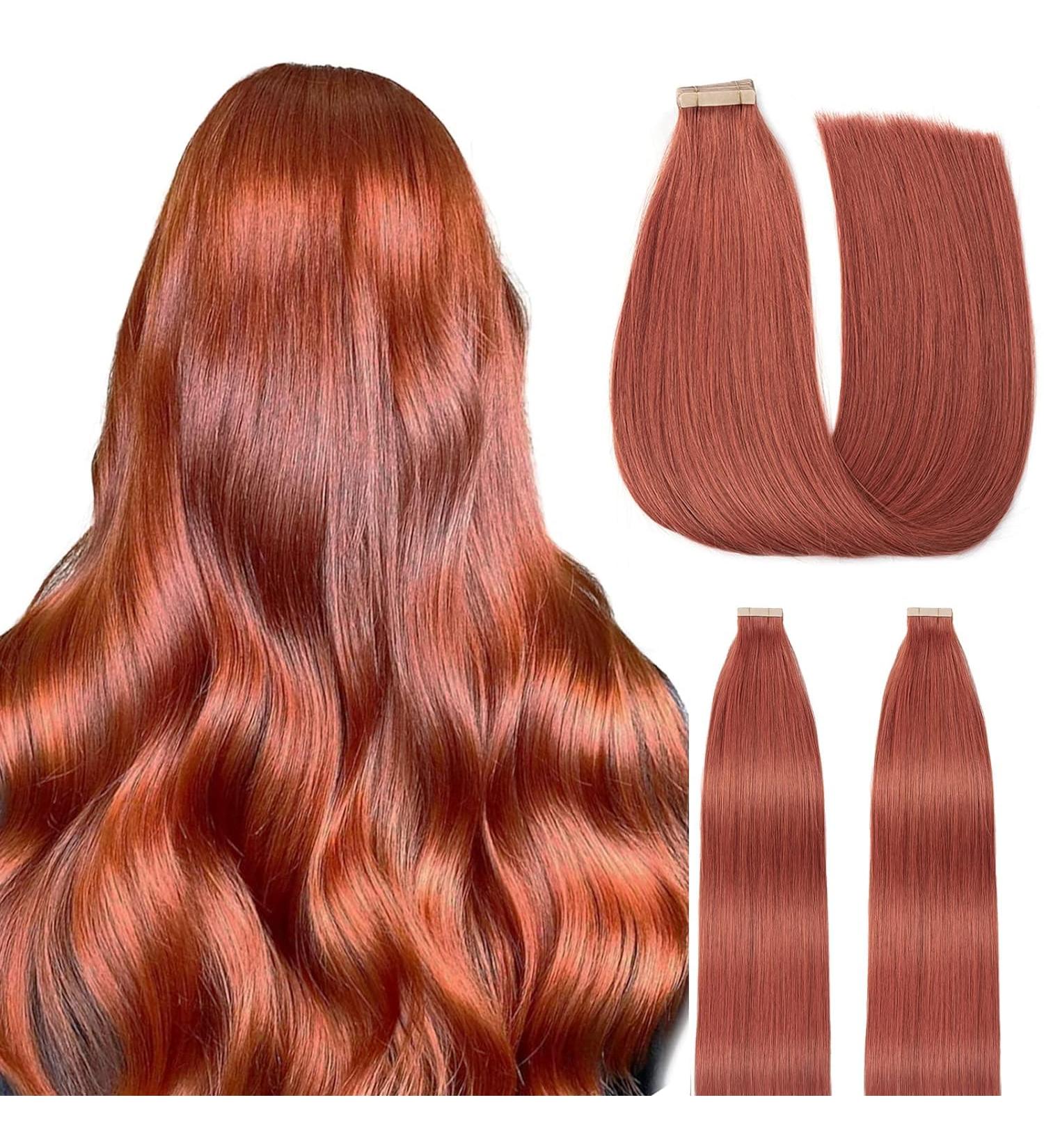 Hotlulana Copper Red Tape Extensions - 20 Inch Real Hair 50g 100% Natural Skin Weft (20 Pieces) | #350 - Buy Online on GoSupps.com