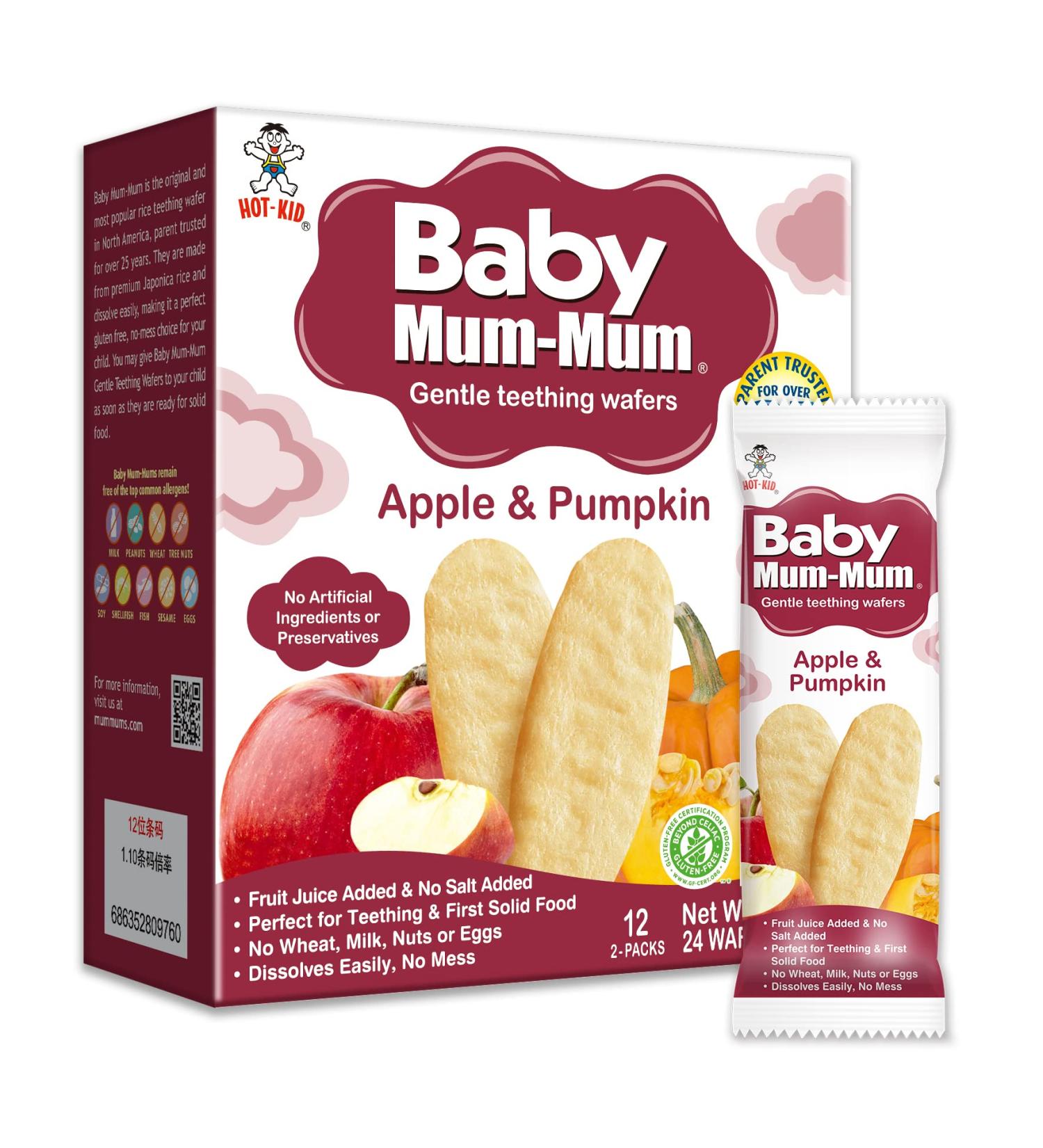 Baby Mum-Mum Rice Rusks Apple & Pumpkin 24 Pieces (Pack of 6) - Gluten-Free, Allergen-Free, Non-GMO Rice Teether Cookie - Buy Online on GoSupps.com