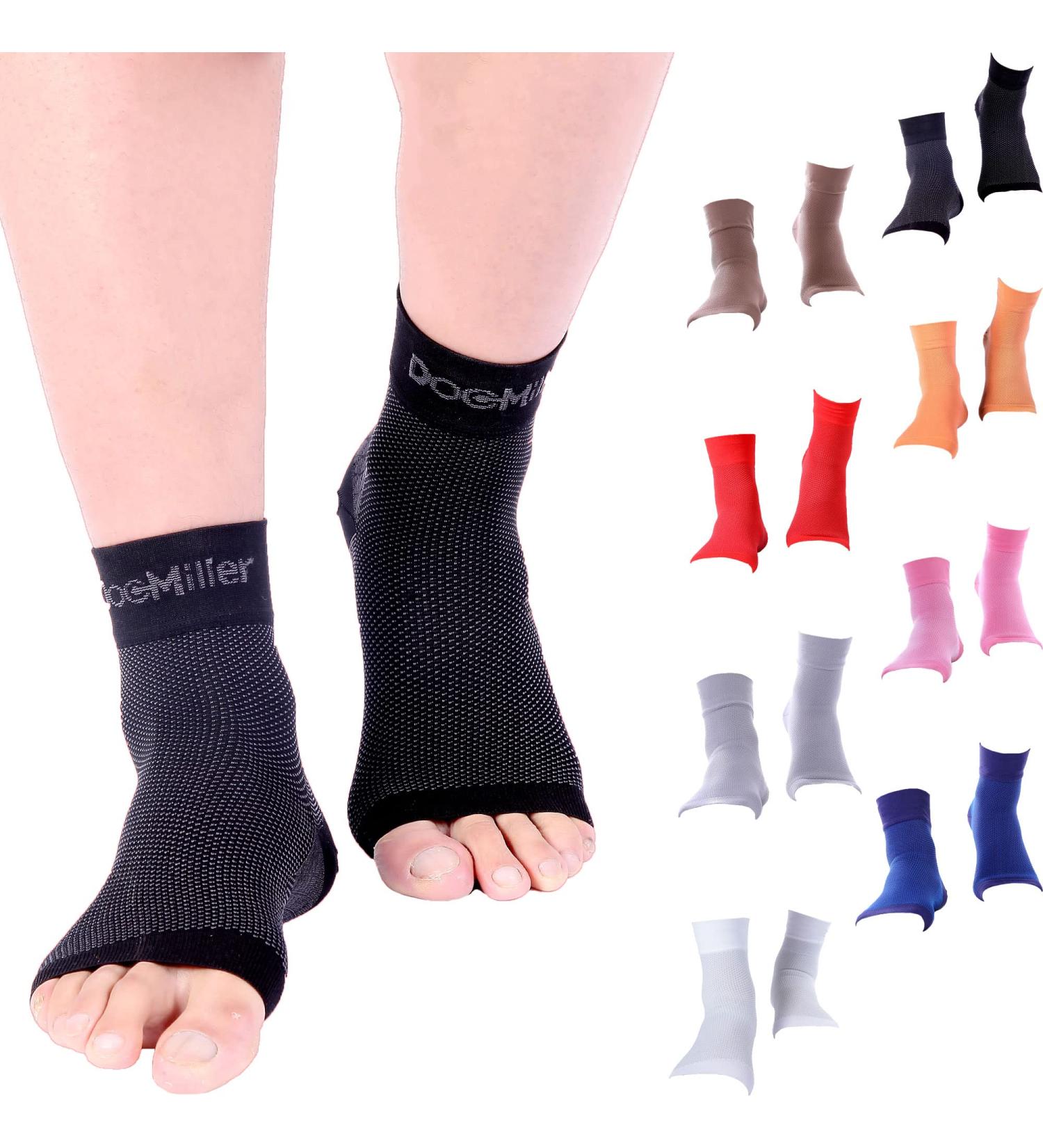 Doc Miller Compression Ankle Brace for Men & Women - Foot Arch Support for Neuropathy, Plantar Fasciitis, Achilles Tendonitis - Pain Relief for Swelling, Injured Feet - Black, Large - Buy Online on GoSupps.com