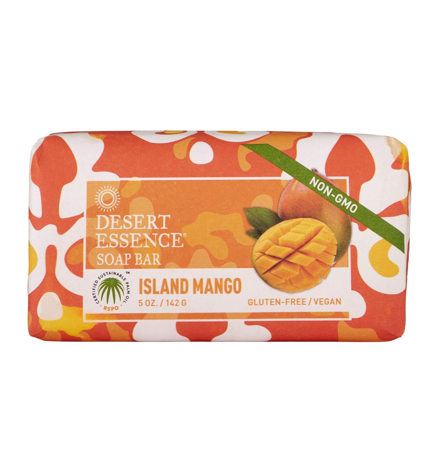 Desert Essence Island Mango Soap Bar - 5 Ounce - Cleanses, Nourishes, Hydrates & Softens Skin - Refreshing Scent - Mango Seed Butter - Jojoba & Palm Oil - Aloe Vera