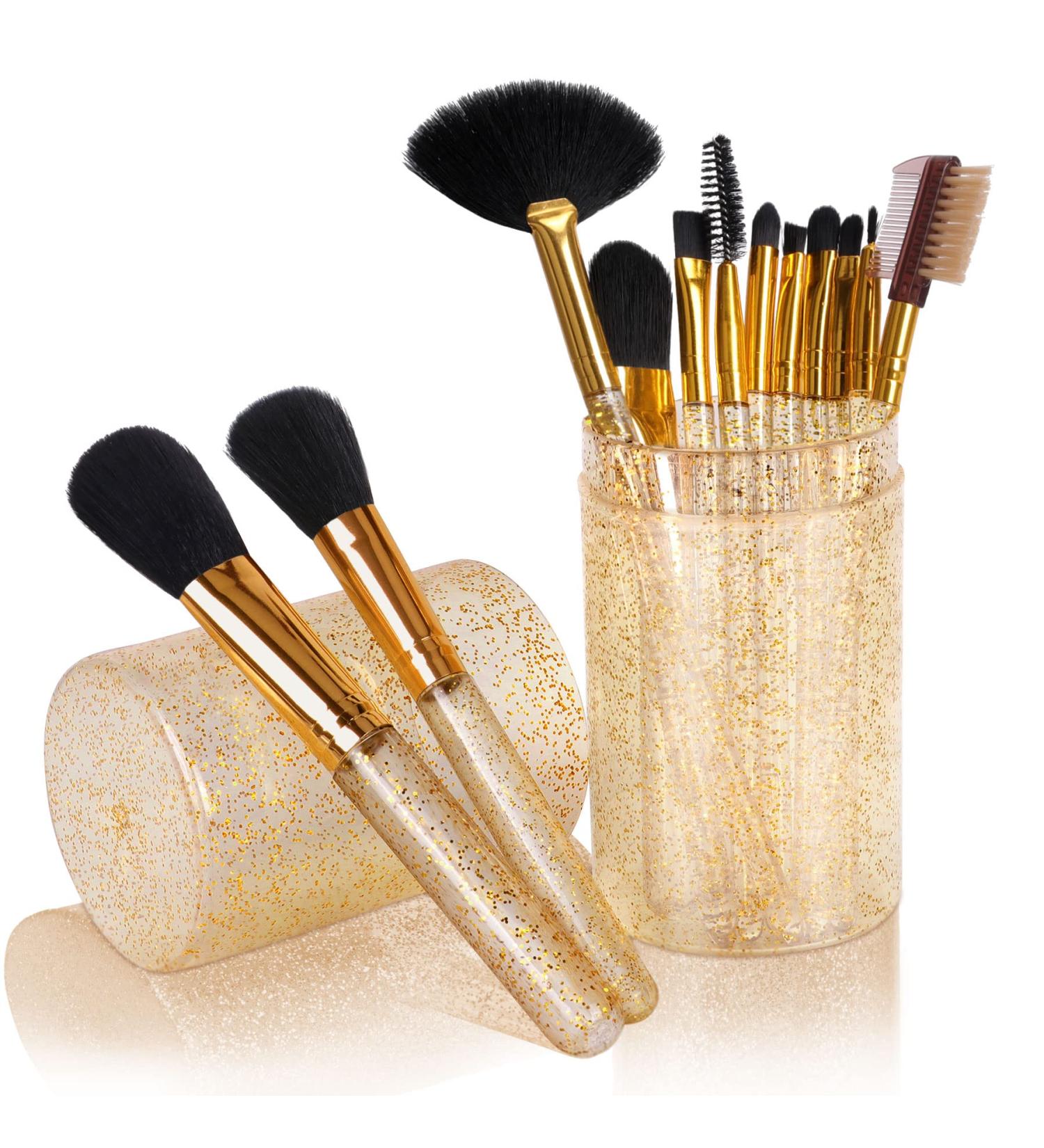 12-Piece Makeup Brush Set - Gold - Foundation, Eyeshadow, Eyebrow, Blush & Contour Brushes - Buy Online on GoSupps.com