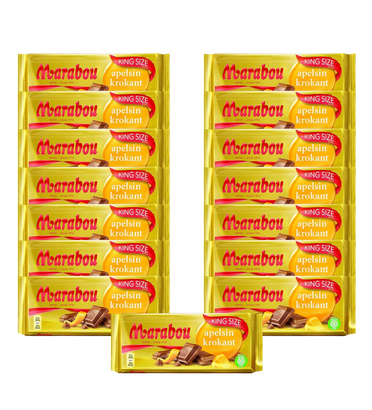 Marabou Apelsin Krokant Chocolate - 15x250g | Delightful Swedish Milk Chocolate with Crispy Orange | Unique International Candy Pack - Buy Online on GoSupps.com