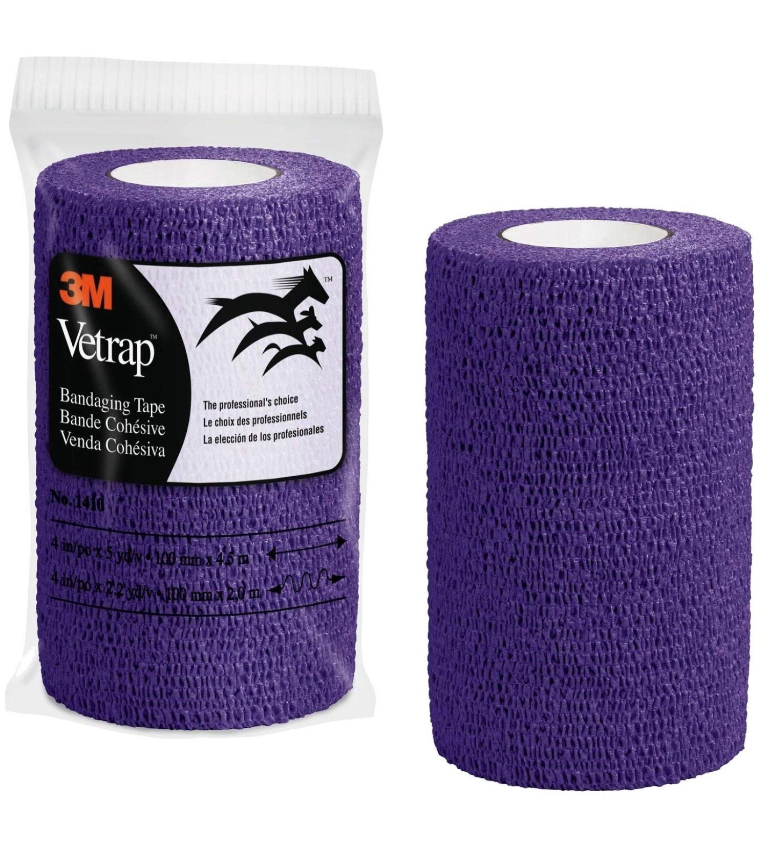 3M Vetrap 4" Bright Color Bandaging Tape 4"x 5 Yards Pillow Box 6 Rolls (Purple)