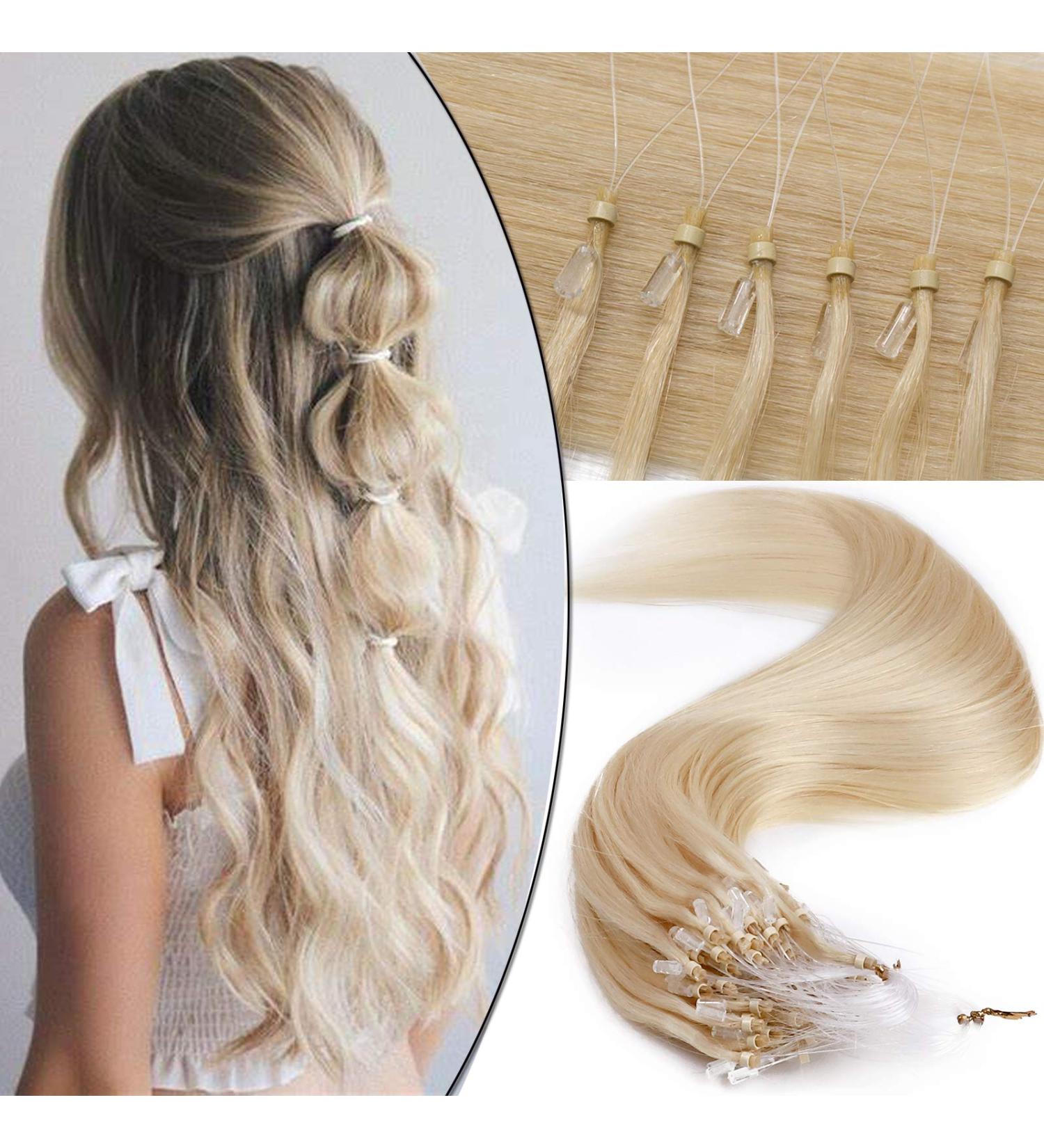 20" Micro Loop Human Hair Extensions 100% Remy 100 Strands #60 Platinum Blonde (50g) - Buy Online on GoSupps.com