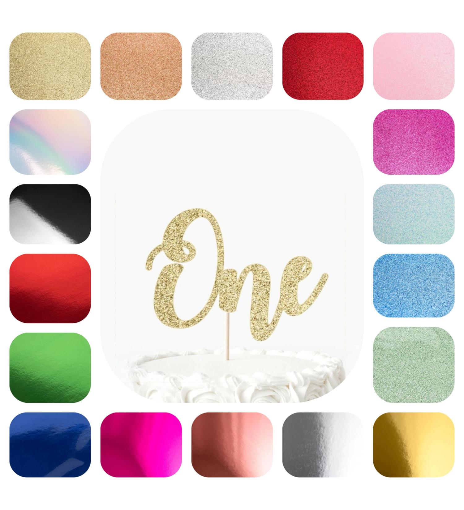 Personalised Handmade Written Cake Toppers (12cm Wide) Any Name or Number Glitter Mirror Card