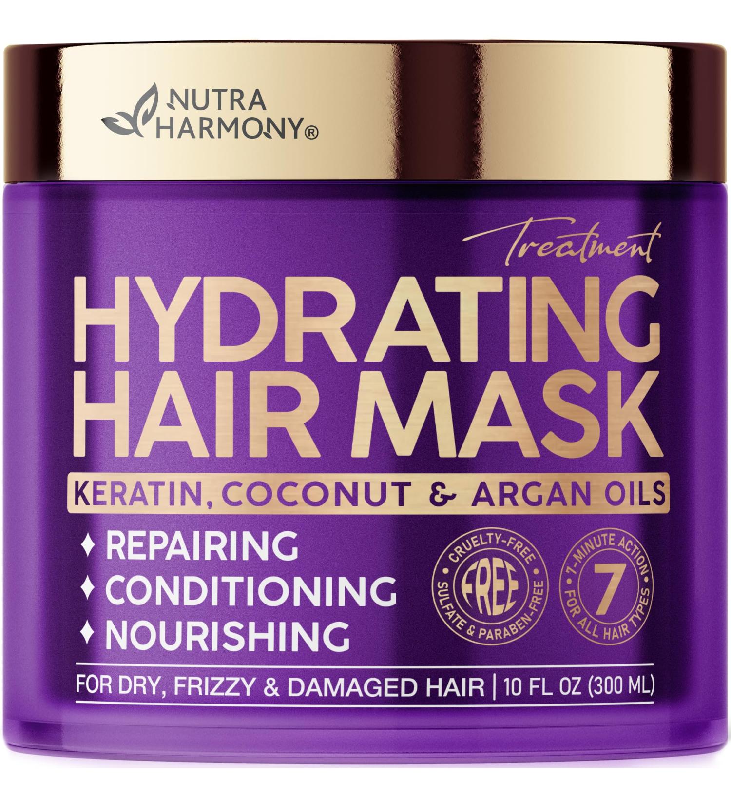 Hydrating Hair Mask for Dry Damaged Hair | Keratin Argan & Coconut Oils | Biotin & Collagen Deep Conditioner - Sulfate & Paraben-Free - 10 oz - Buy Online on GoSupps.com