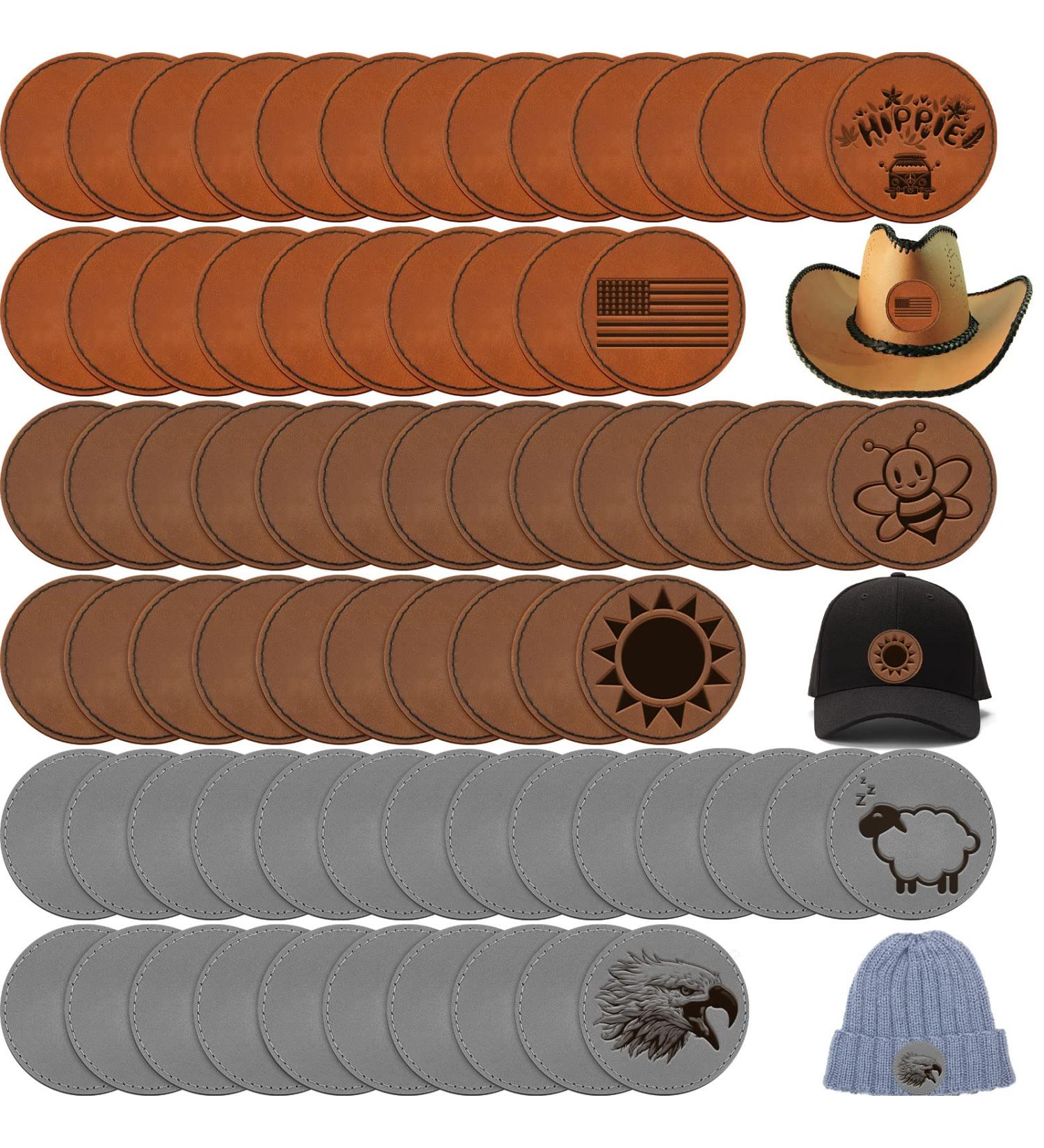 30 Pcs Adhesive Round Leather Hat Patches for Glowforge Laser, Brown/Dark Brown/Gray - Ideal for Hats, Jackets, Backpacks - Buy Online on GoSupps.com