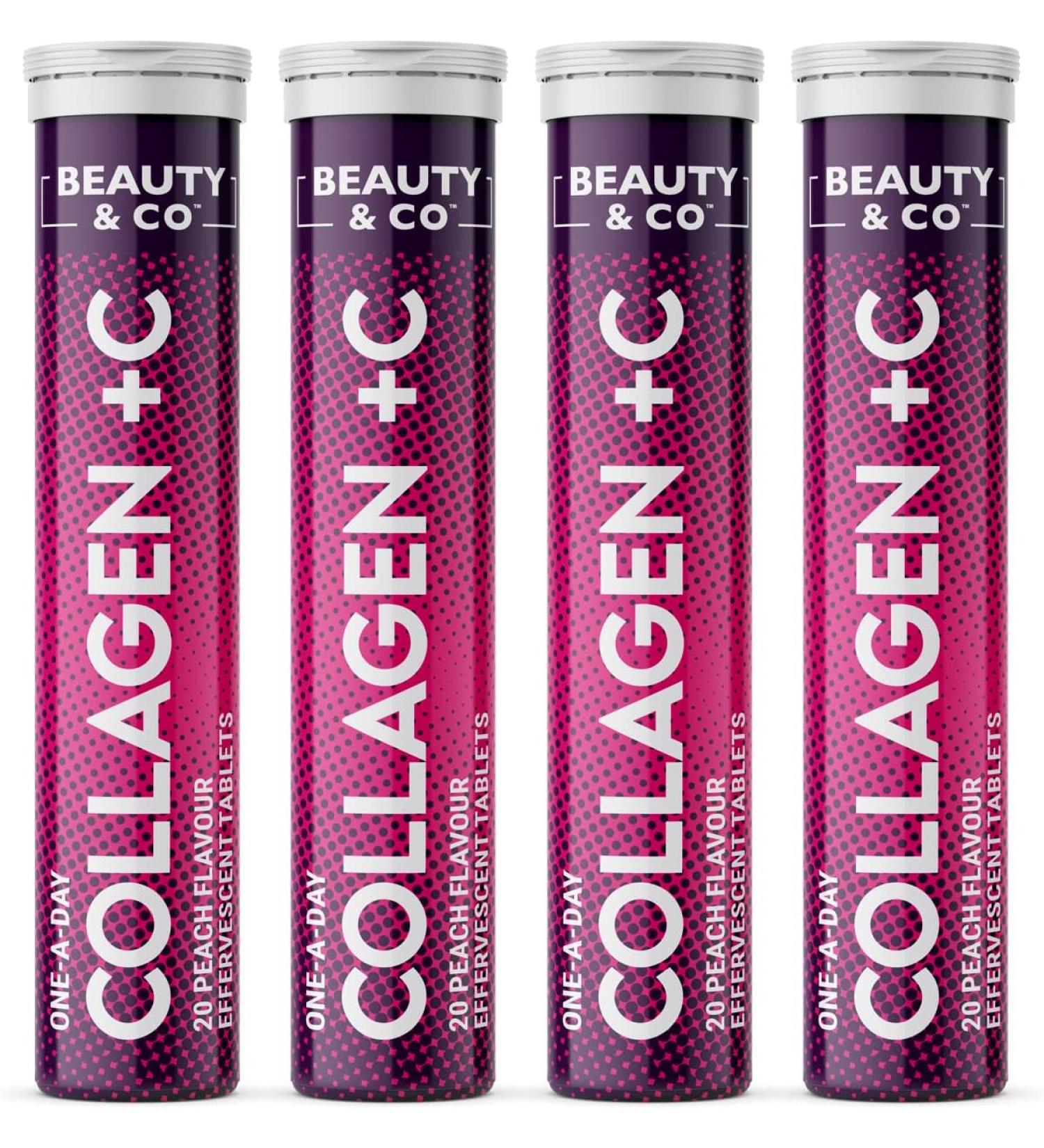 Beauty & Co Collagen Effervescent Marine Collagen & Vitamin C Supplement 500mg Per Tablet - 4 Tubes - Buy Online on GoSupps.com