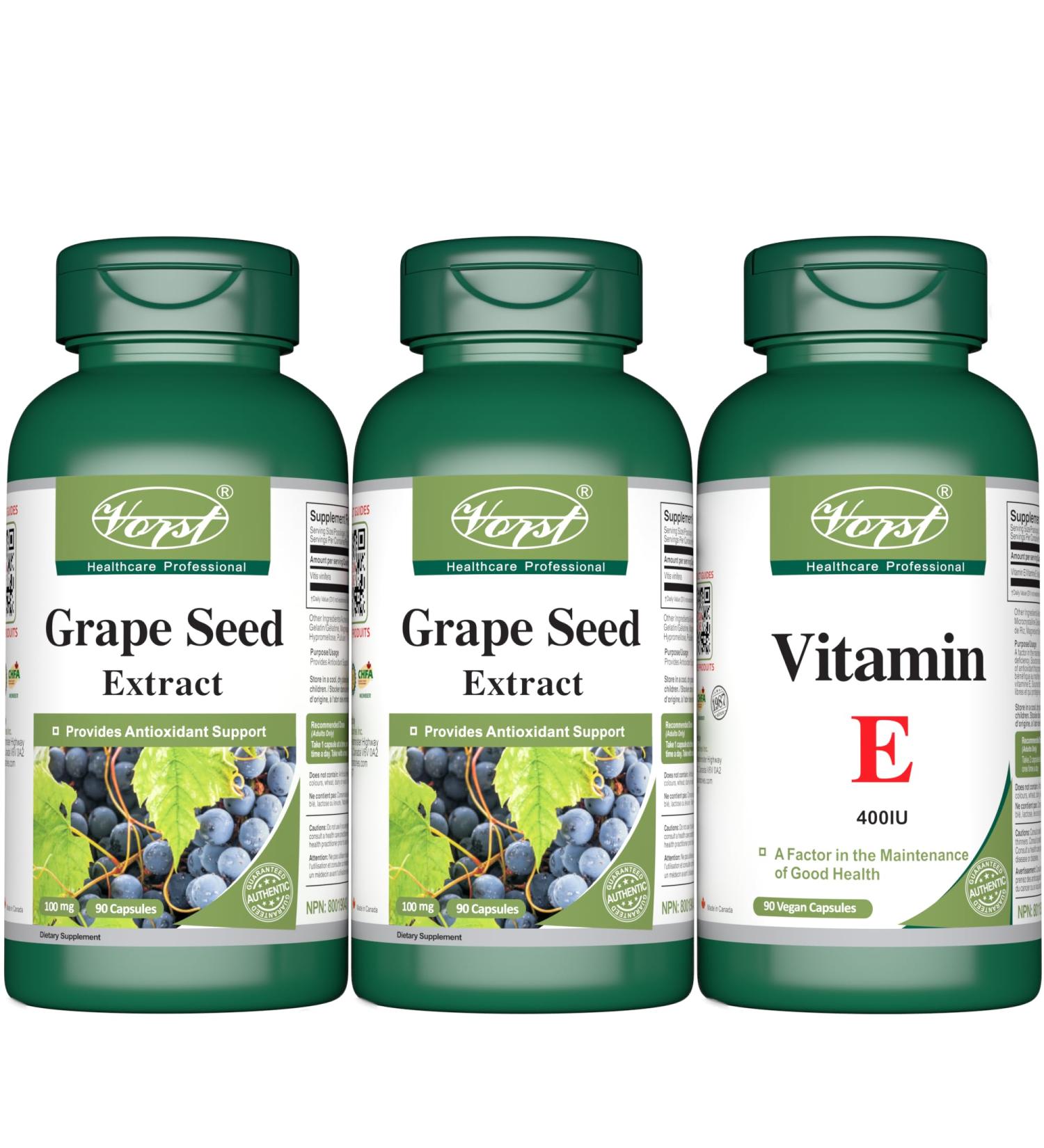 VORST Grape Seed Extract x 2 Bottles and Vitamin E x 1 Bottle - Buy Online on GoSupps.com