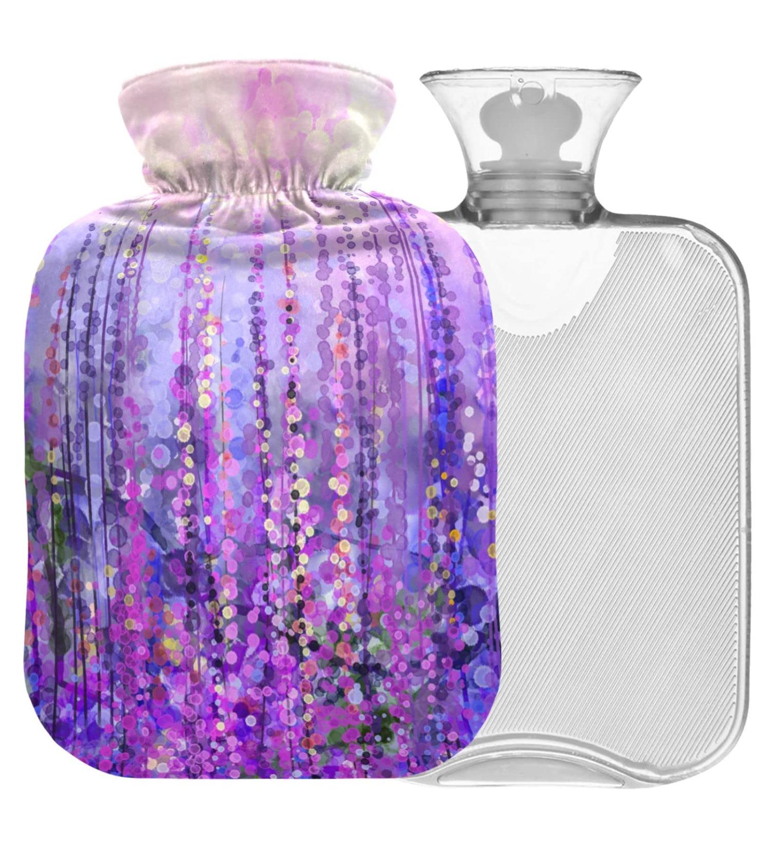 NAANLE 1L Hot Water Bottle with Abstract Violet Flower Cover | Pain Relief & Heat Therapy for Menstrual Cramps | Hand & Foot Heating Bag - International Shipping Available - Buy Online on GoSupps.com