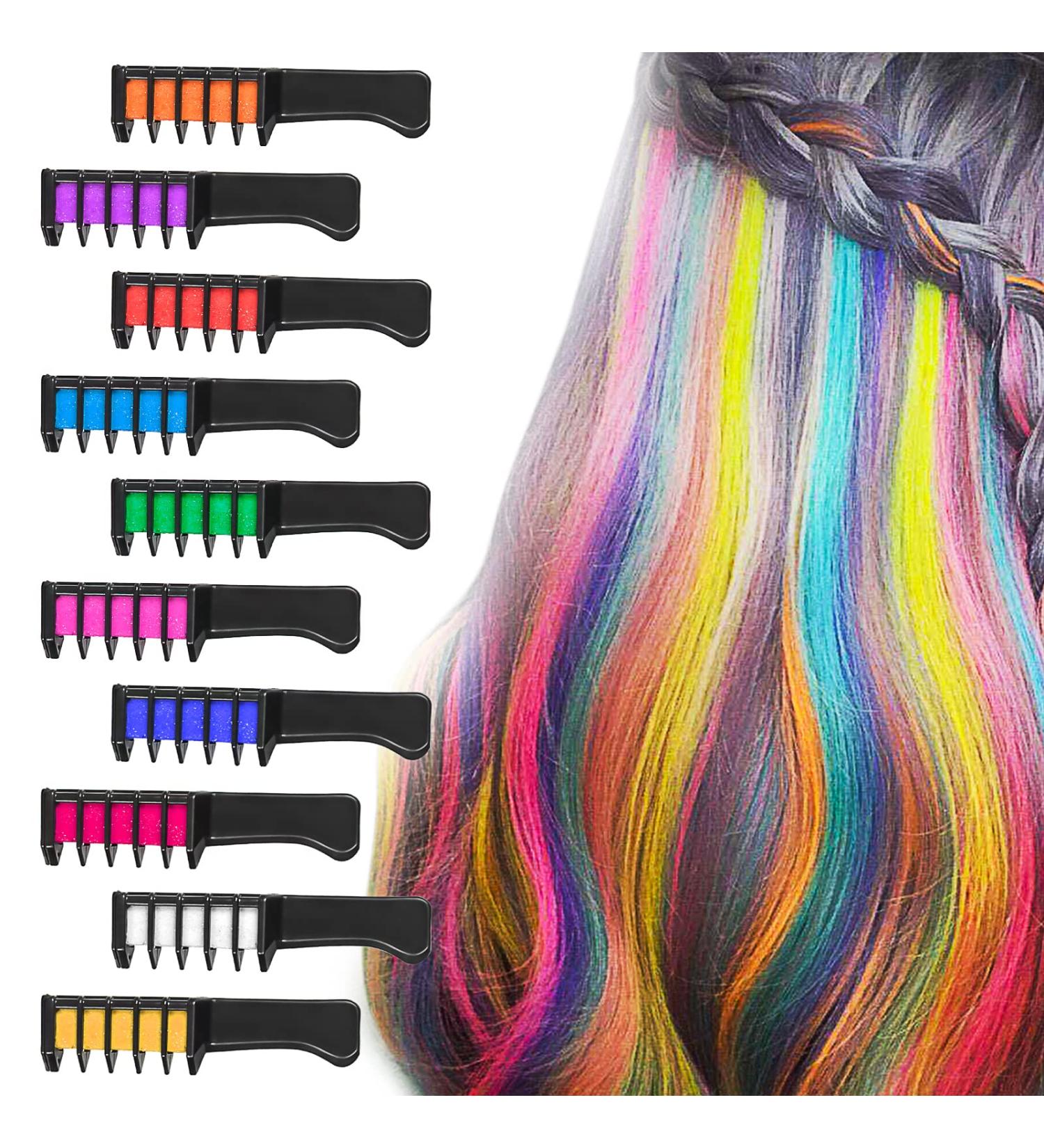 BATTOP 10PCS Hair Chalk Comb | Temporary Bright Hair Color Cream | Halloween Makeup & Birthday Gifts for Girls, Kids, Women | Washable - Buy Online on GoSupps.com