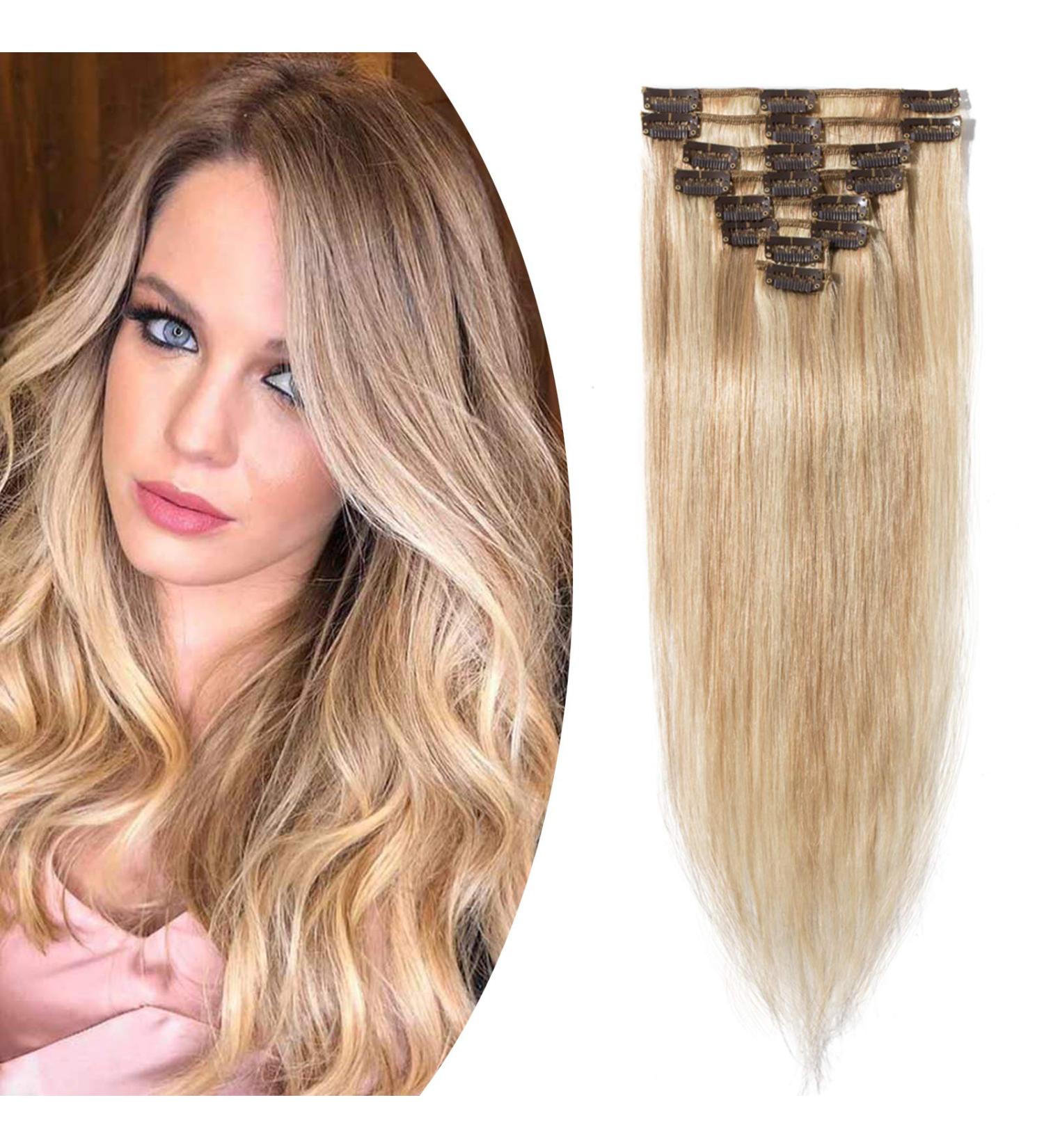 Clip-In Real Hair Extensions Set | 8 Parts Remy Honeyblond #18P613 | Cheap Soft 20 (50cm) | International Shipping Available - Buy Online on GoSupps.com