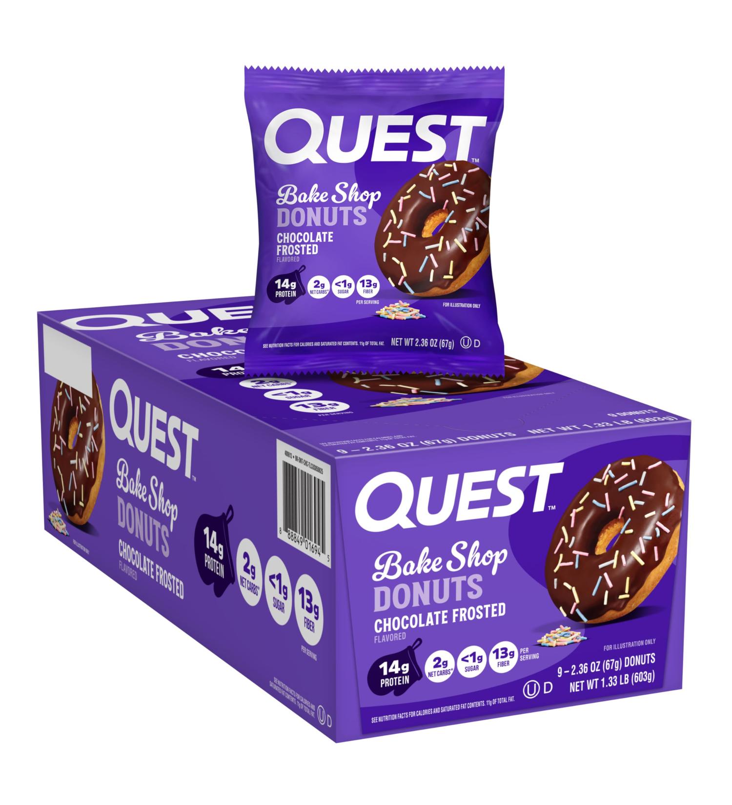 Quest Nutrition Bake Shop Chocolate Frosted Donuts 14g Protein Less than 1g Sugar Protein Snack Low Sugar 9 Count - Buy Online on GoSupps.com