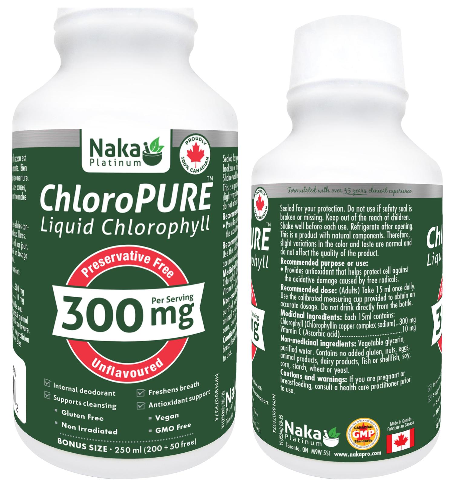 Naka Platinum ChloroPURE Liquid Chlorophyll 300 mg per 15 ml Serving Provides antioxidant Protection Supports Cleansing - 250 ml - Buy Online on GoSupps.com