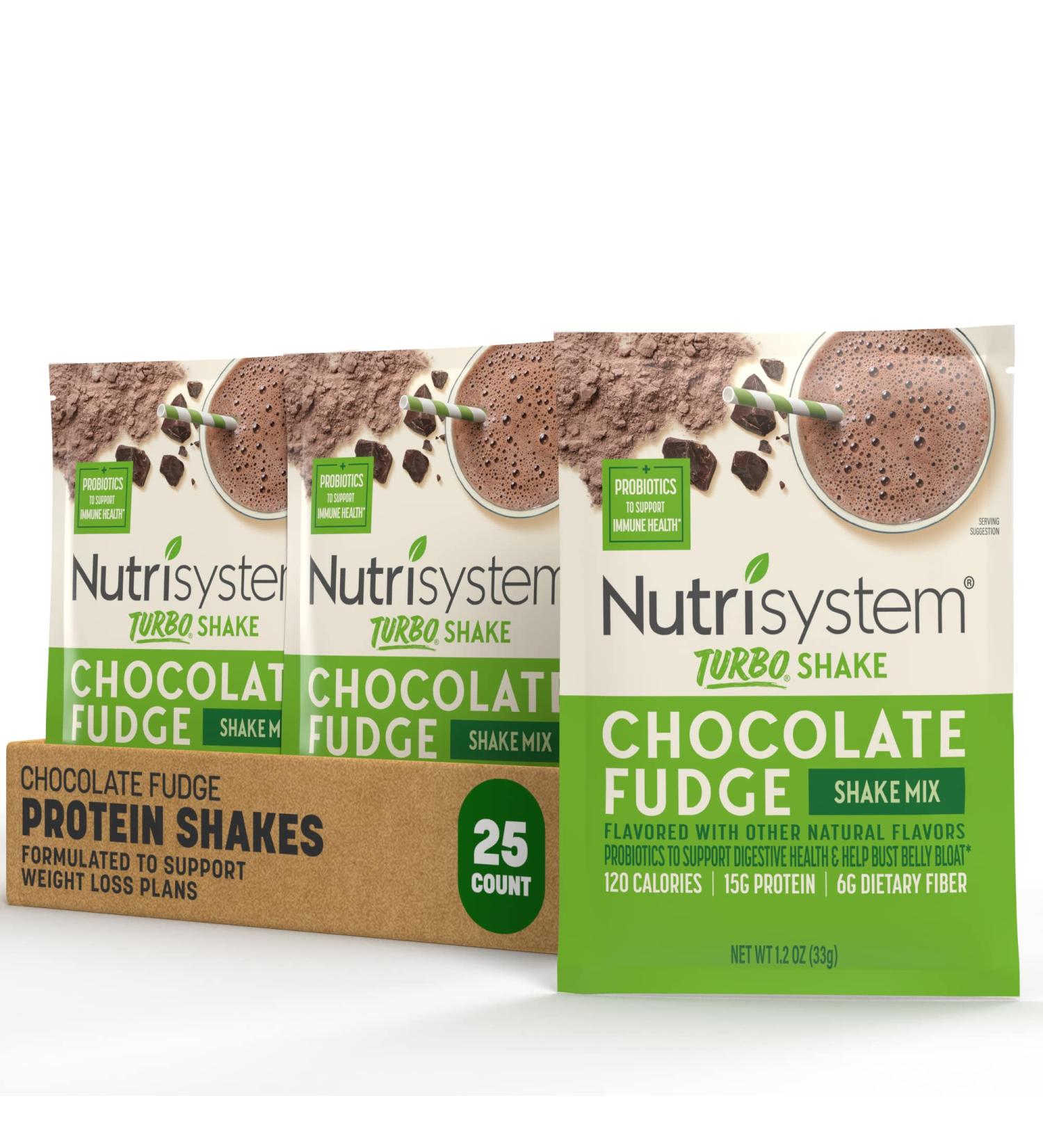 Nutrisystem Chocolate Fudge Turbo Protein Shake Mix | Meal Replacement with Probiotics | 15g Protein, 21 Vitamins & Minerals | 25 Servings, 1.2oz Each | Pack of 25 - Buy Online on GoSupps.com