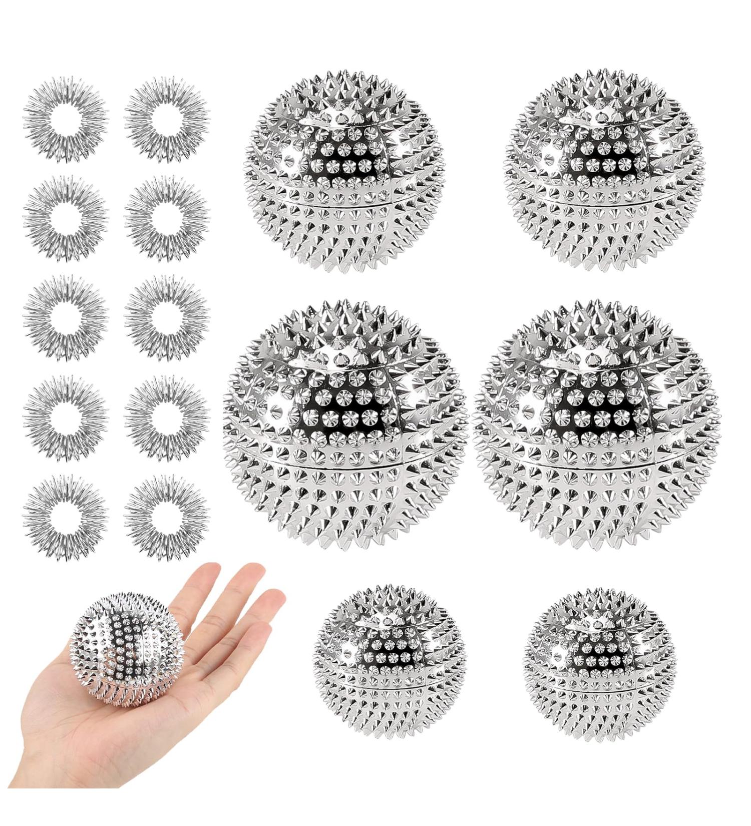 6 Pieces Magnetic Acupressure Balls Set | Stress Relief Massage Rings for Fingers | Hedgehog Balls for Hand & Foot Massage (32mm/47mm/56mm) - Buy Online on GoSupps.com