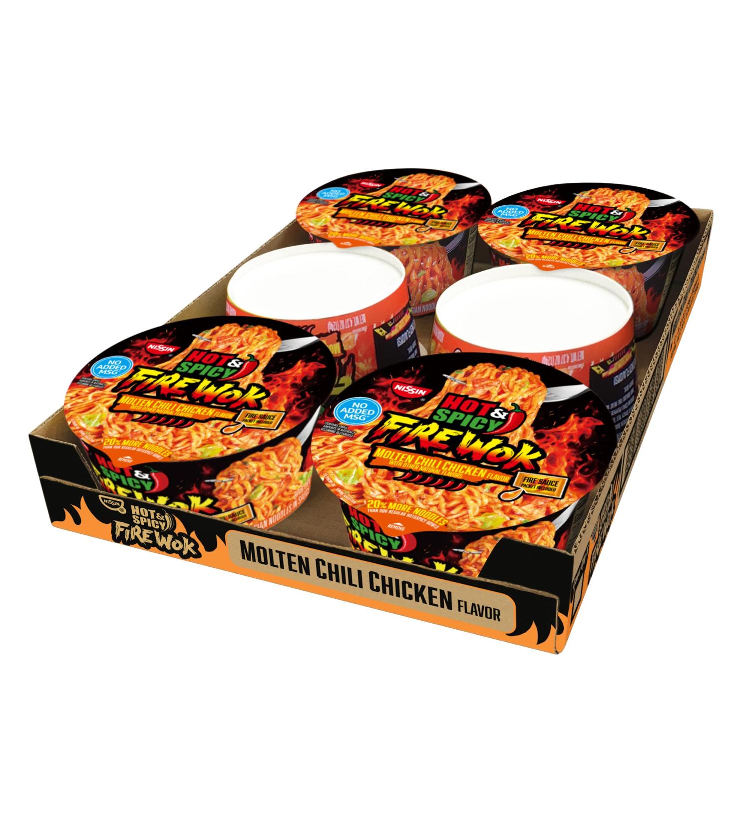 Nissin Hot & Spicy Fire Wok Molten Chili Chicken 4.37 Ounce (Pack of 6)