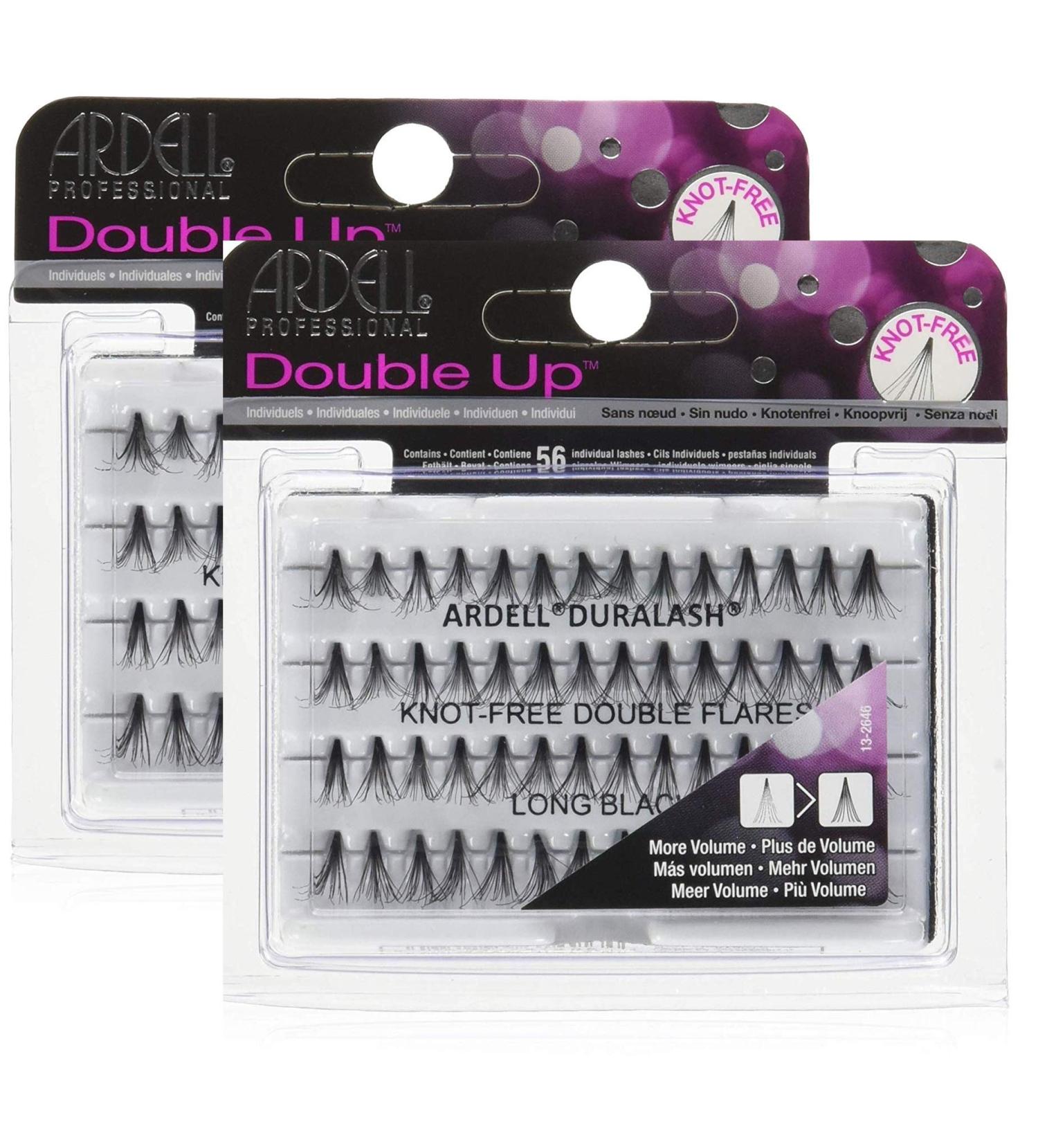 Ardell DOUBLE UP Duralash KNOTTED DOUBLE FLARES Long Black Contains 56 Individual Lashes (2-PACK with bonus Skin/Hair Glitter) (FLARES KNOTTED - Long Black)