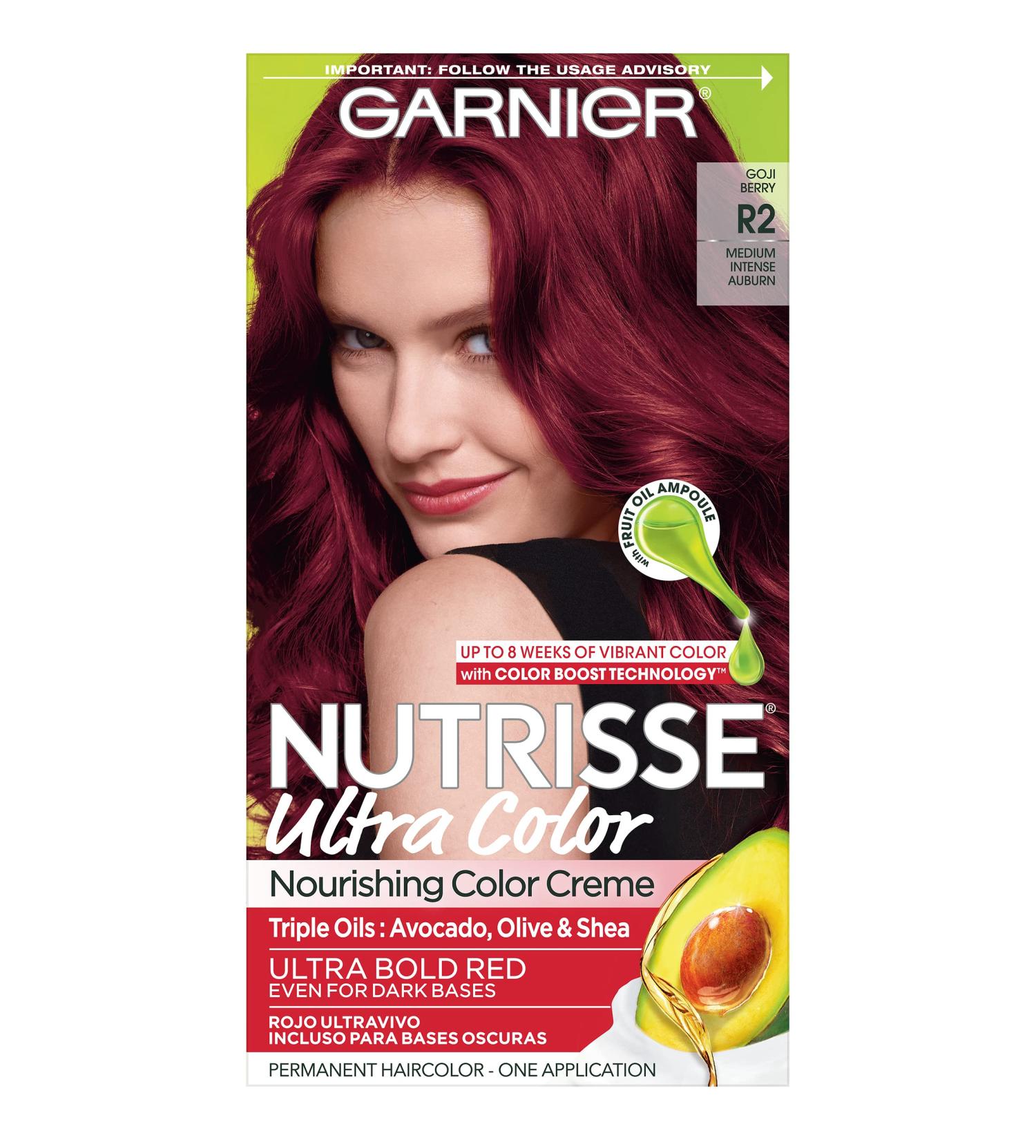 Garnier Nutrisse Ultra Color R2 Medium Intense Auburn (Goji Berry) Red Hair Dye - 1 Count - Buy Online on GoSupps.com