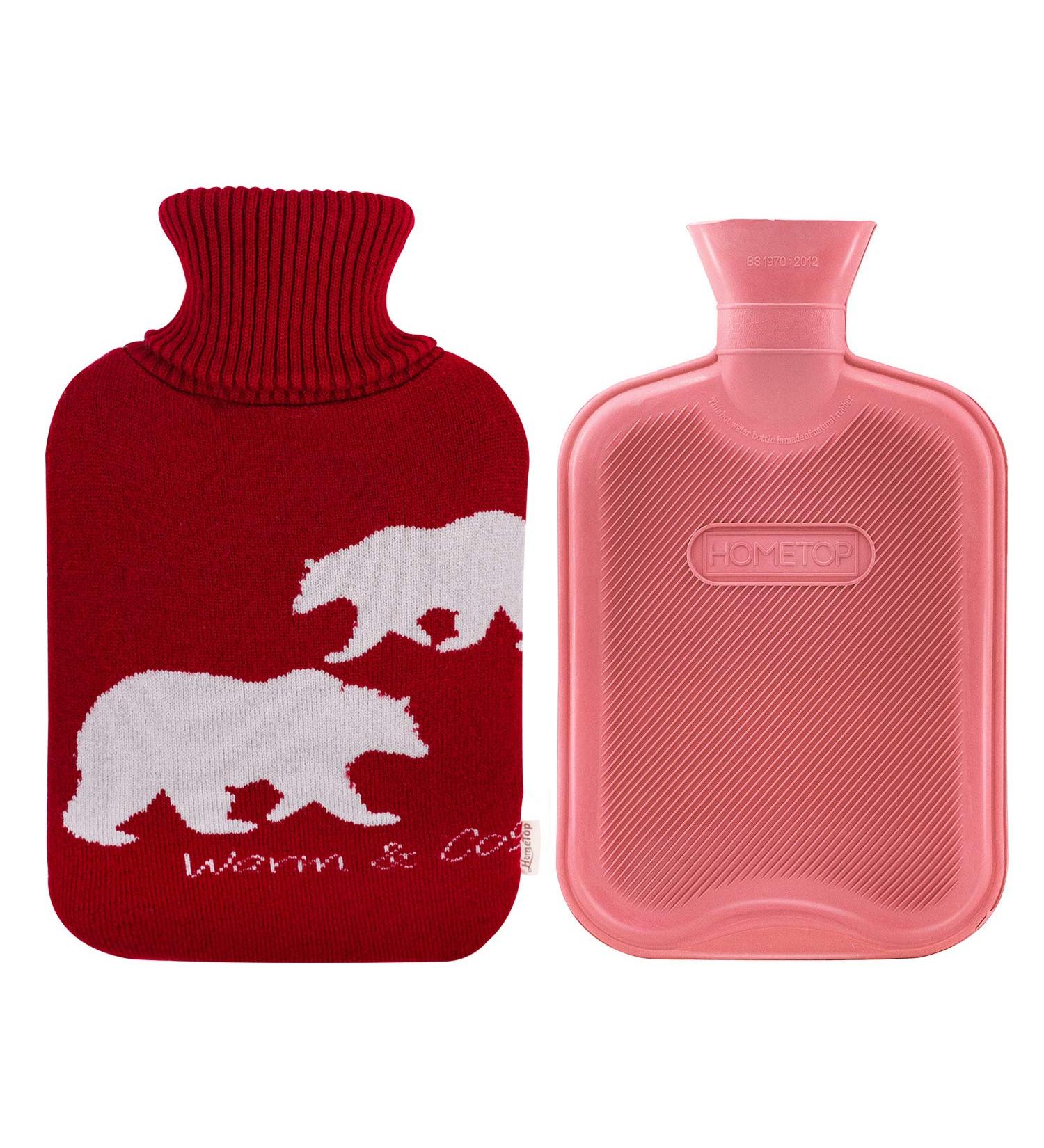 HomeTop 2L Classic Rubber Hot Water Bottle with Polar Bear Knit Cover - Wine/Red 67.63 Fl Oz - Buy Online on GoSupps.com