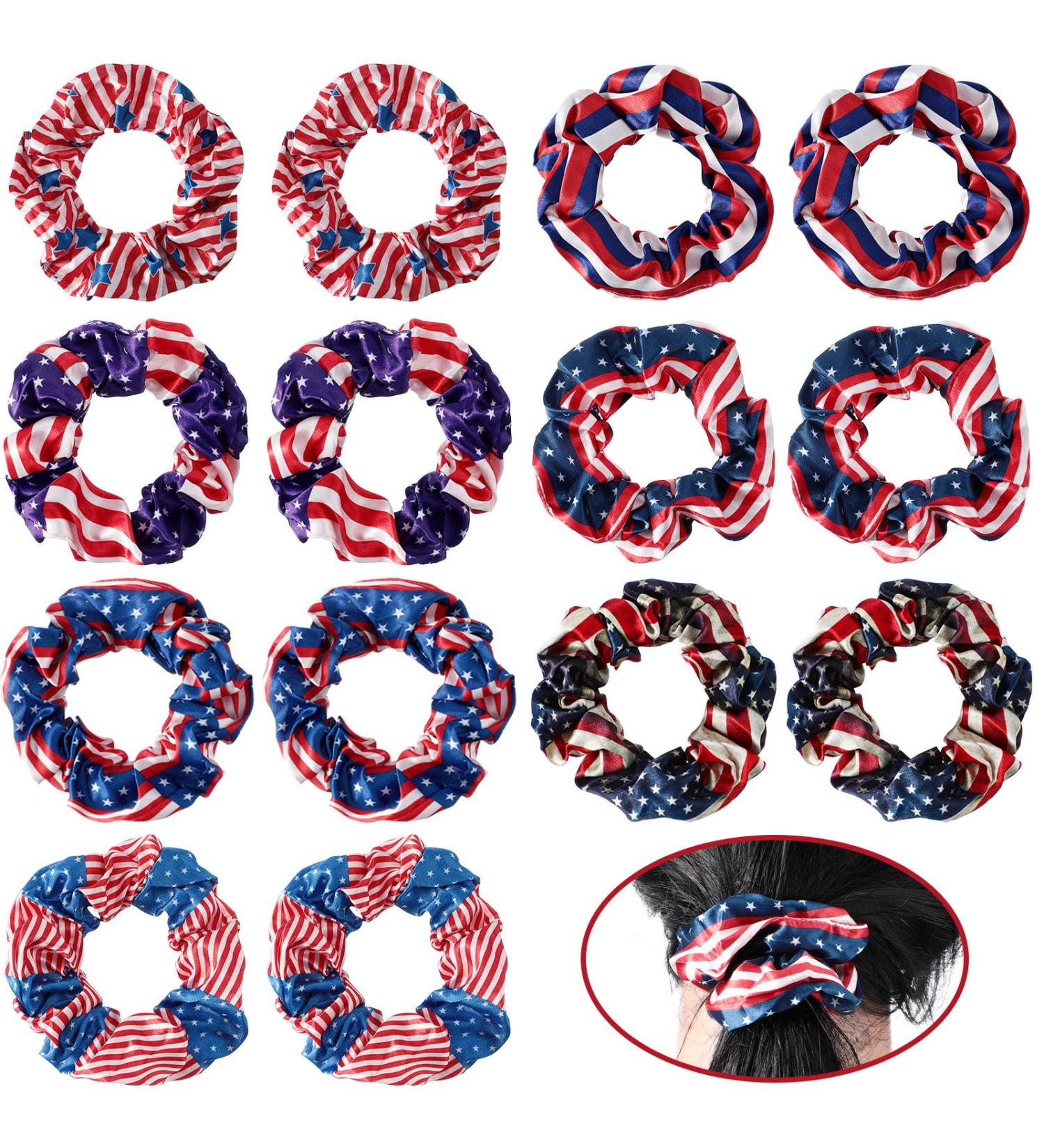 Patriotic 4th of July Hair Scrunchies Set - American Flag, Star, Heart Hair Ties for Teen Girls - Buy Online on GoSupps.com