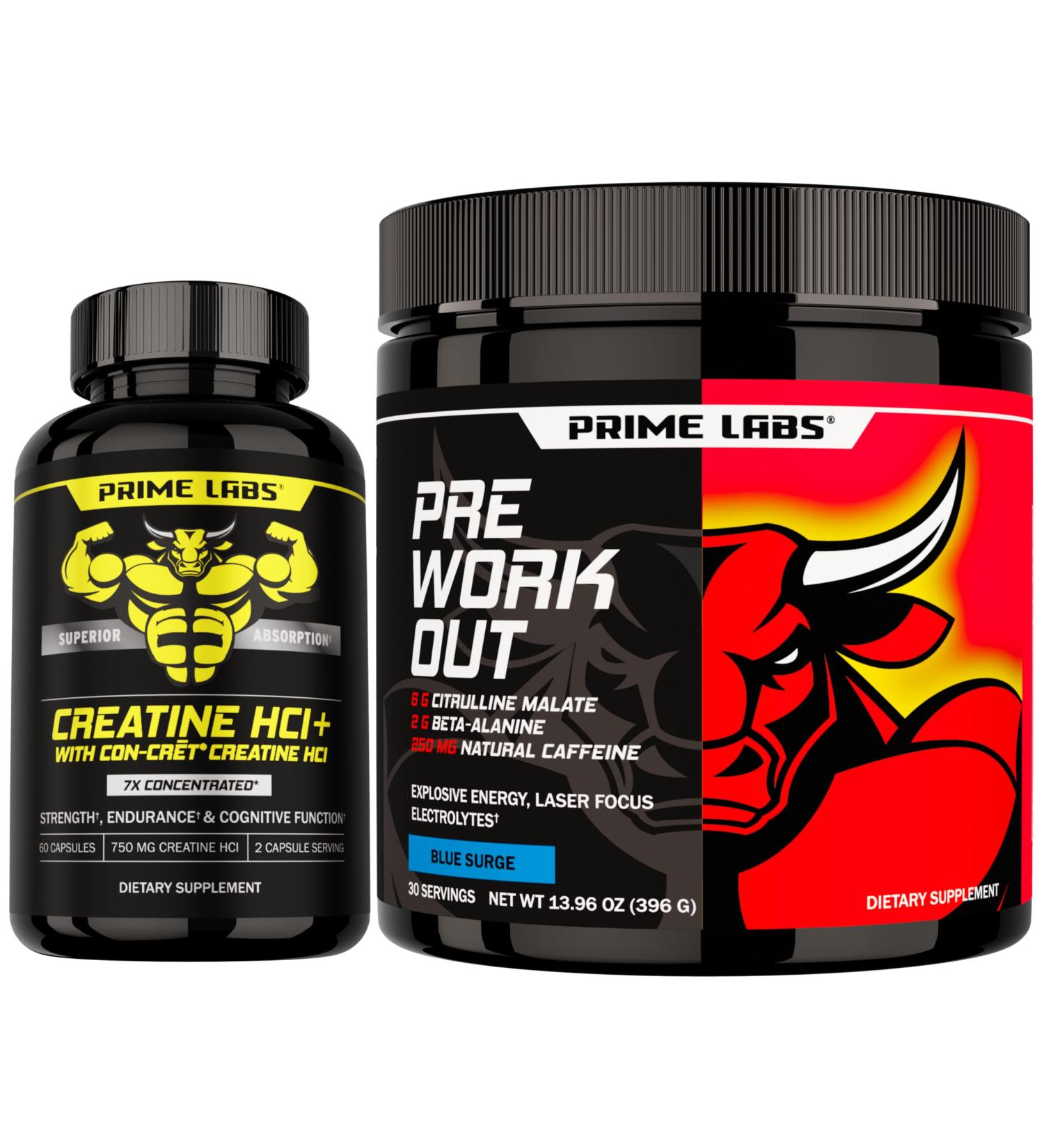 Prime Labs Creatine HCl Capsules + Pre Workout Powder Supplement - Buy Online on GoSupps.com