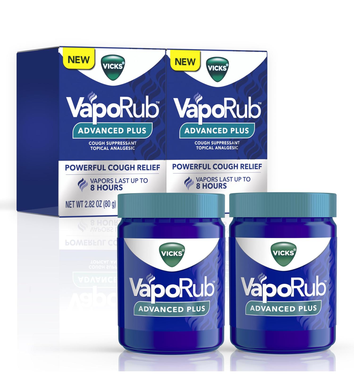 Vicks VapoRub Advanced Plus - Powerful Cough Suppressant & Chest Rub | Fast Relief 2.82oz x 2 - Shop Internationally - Buy Online on GoSupps.com
