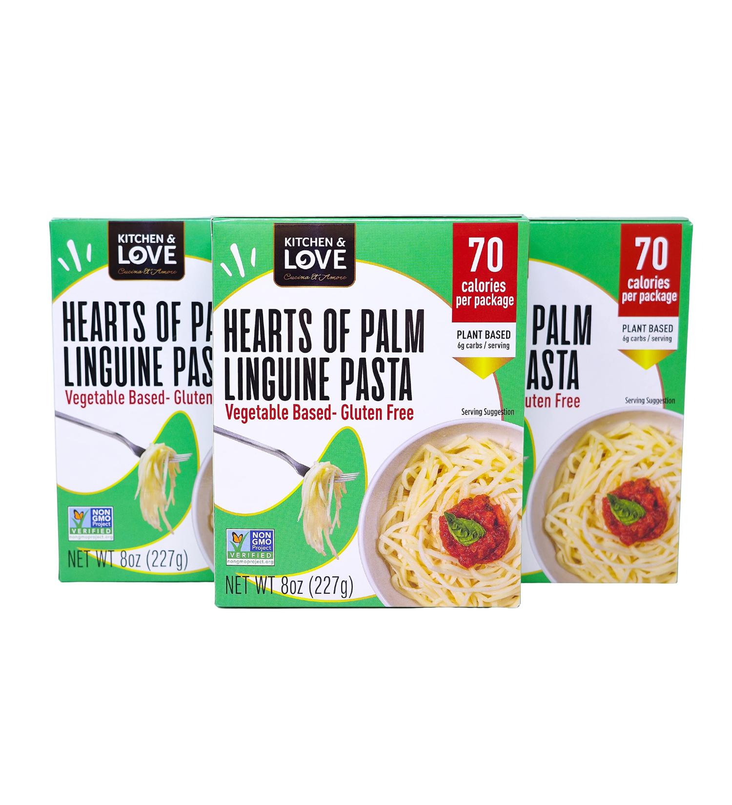 Kitchen & Love Hearts of Palm Linguine: Low Carb, Low Calorie, Plant Based, Non GMO, Gluten Free Pasta Alternative - Vegan, Easy to Prepare, Quick Meal - 8 Oz (Pack of 3) - Buy Online on GoSupps.com