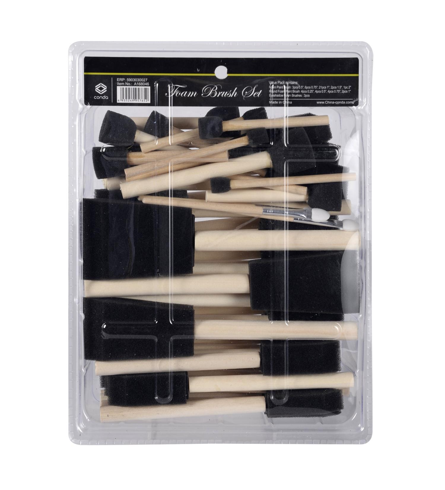 Conda 50 Pack Foam Brush Set - Assorted Sizes, Wood Handle Paint Brushes for Acrylics, Stains, Varnishes, Crafts - Lightweight and Durable - Buy Online on GoSupps.com