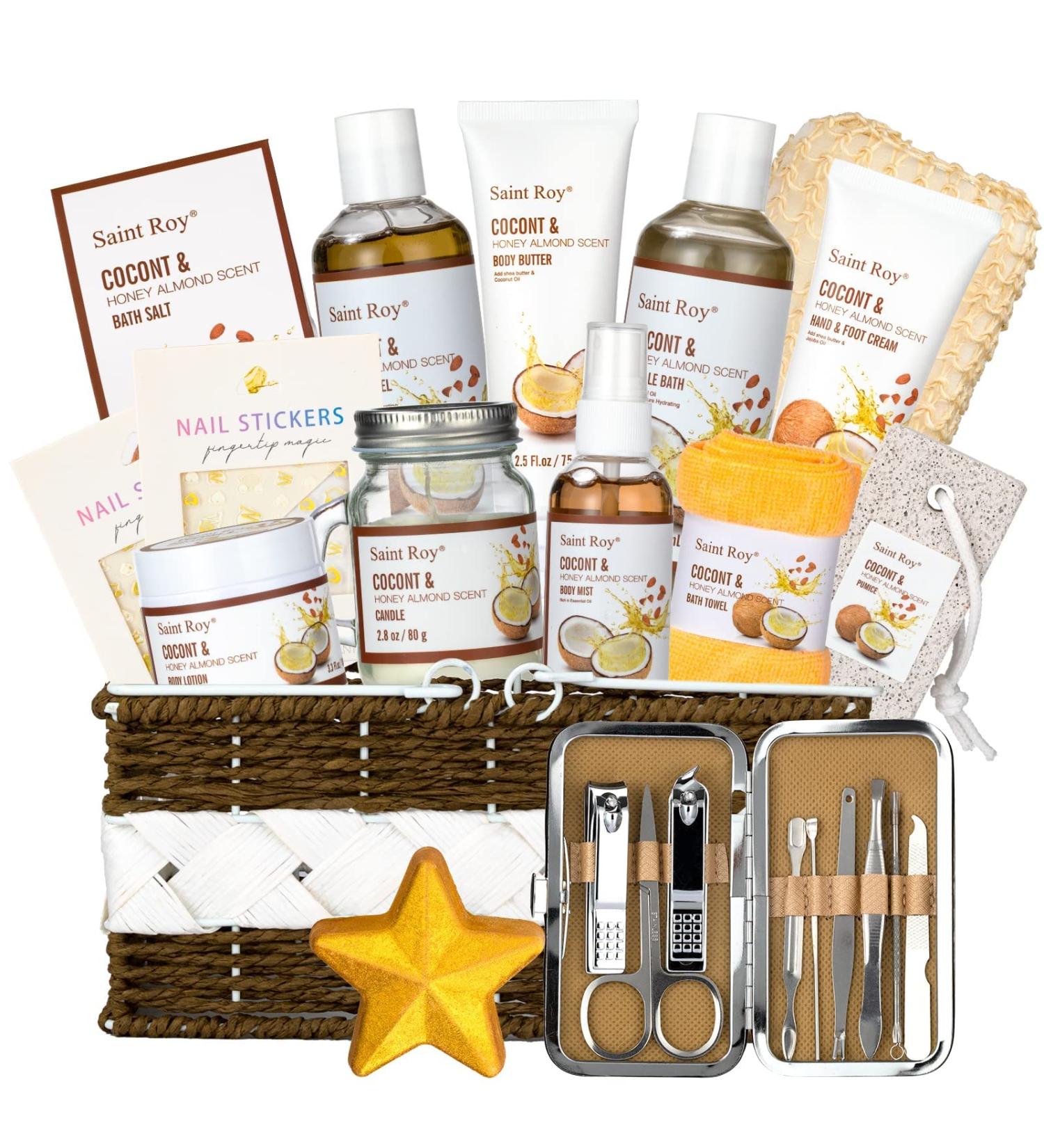 Coconut & Honey Almond Beauty Gift Set - Large Luxury Bath and Body Spa Kit for Home Pampering - Perfect Mother's Day Gift - Buy Online on GoSupps.com