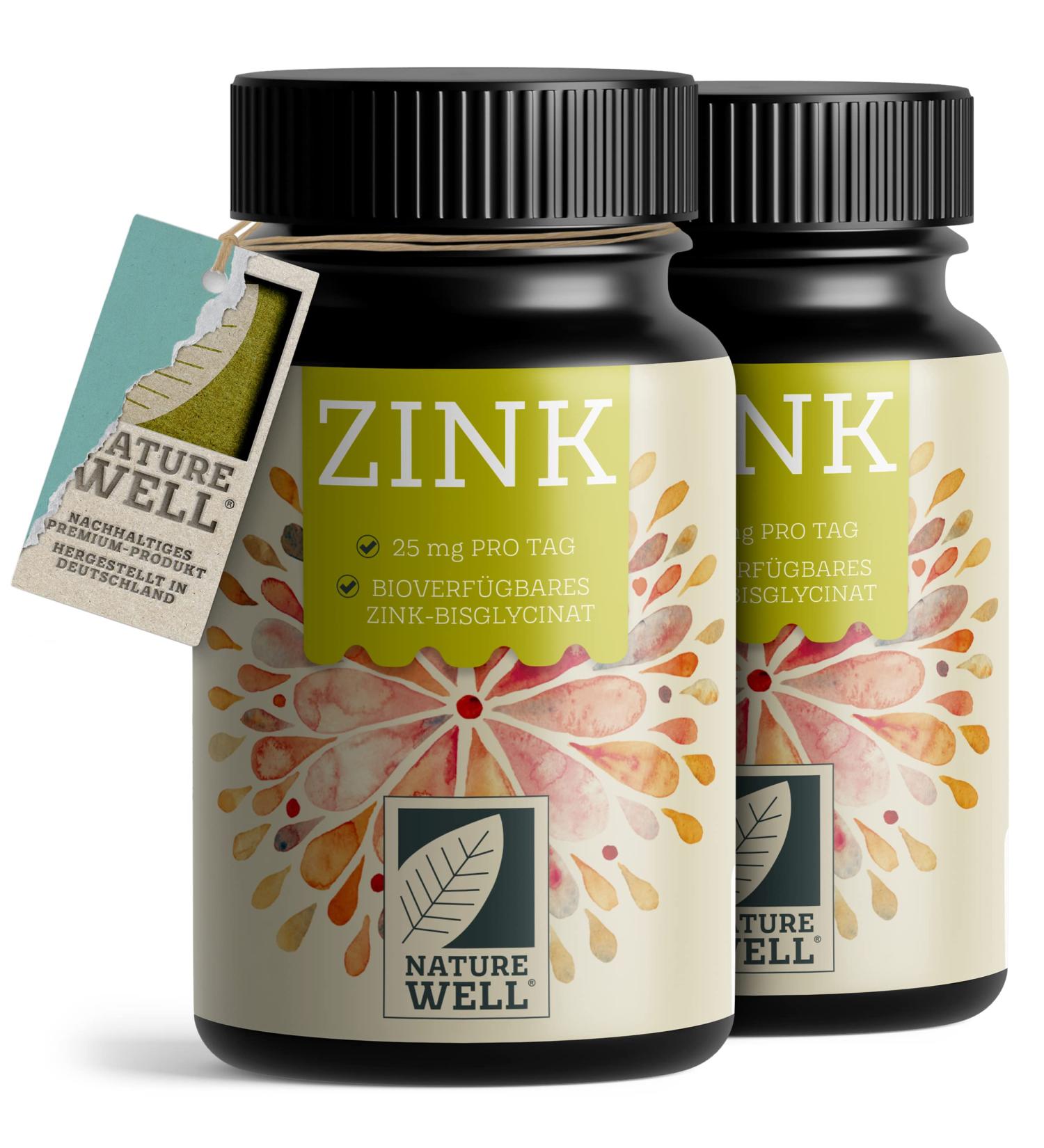 Naturewell Zink 25mg - 2x365 Vegan Tablets - High Bioavailability Zinc Bisglycinate - Laboratory Tested High Dose XL Stock Pack - Buy Online on GoSupps.com