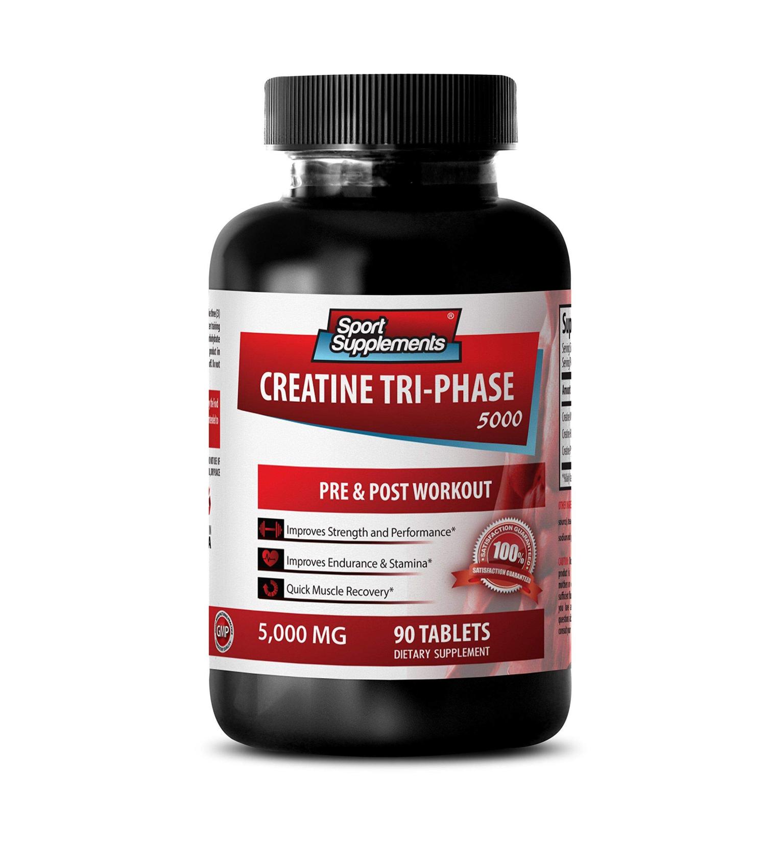 Creatine Monohydrate Tablets - Tri Phase Muscle Recovery Supplement - 90 Pills for Enhanced Anaerobic Capacity - Buy Online on GoSupps.com