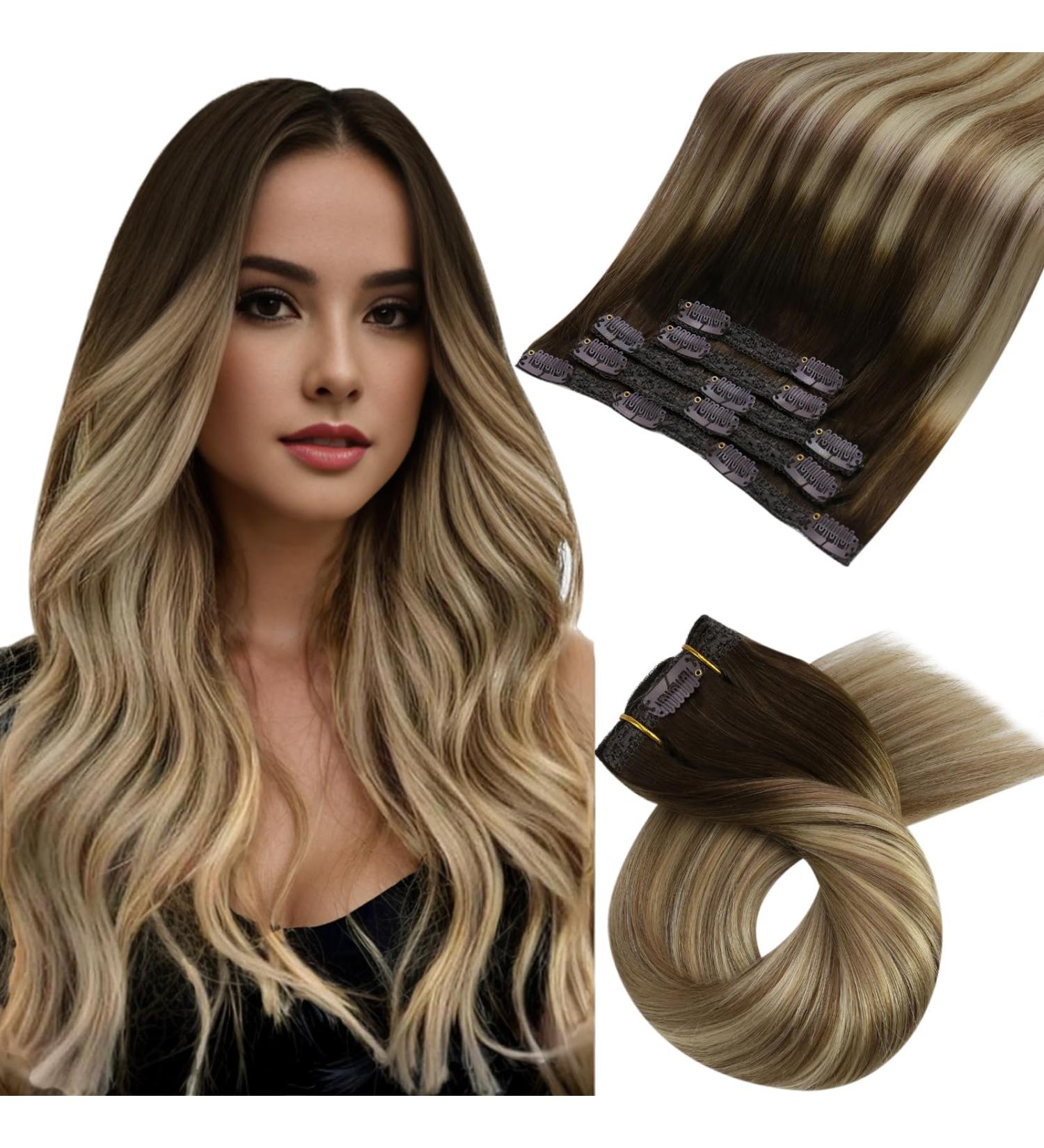 Buy Moresoo Balayage Clip In Extensions - Real Remy Hair Ombre #3/8/22 - 5pcs 80g 25cm Thick Hair for International Shipping - Buy Online on GoSupps.com