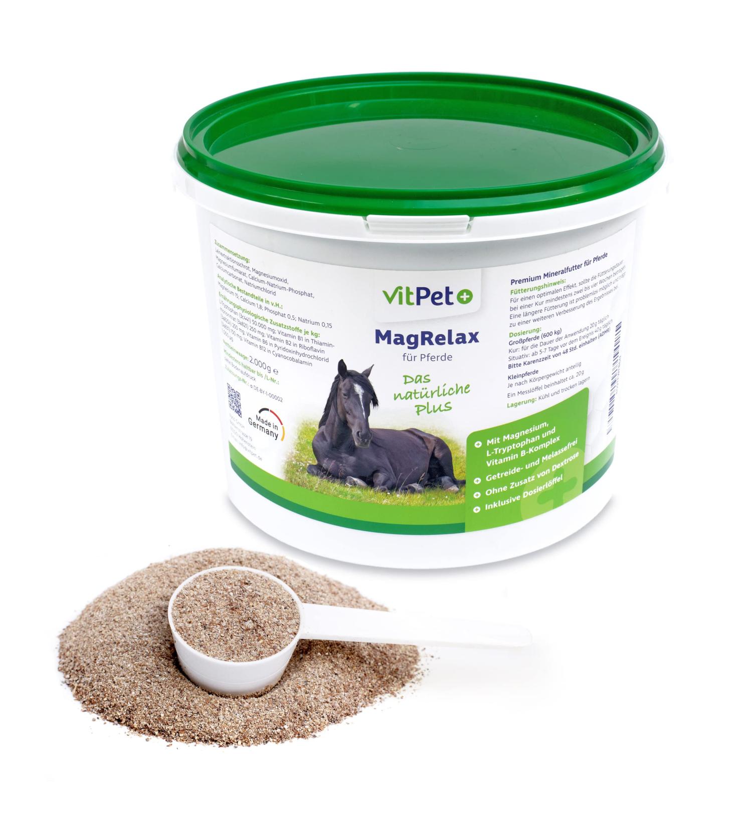 Vitpet+ Magrelax for Horses - Magnesium & Tryptophan Support for Muscles & Relaxation | 2kg with Dosing Spoon - Buy Online on GoSupps.com