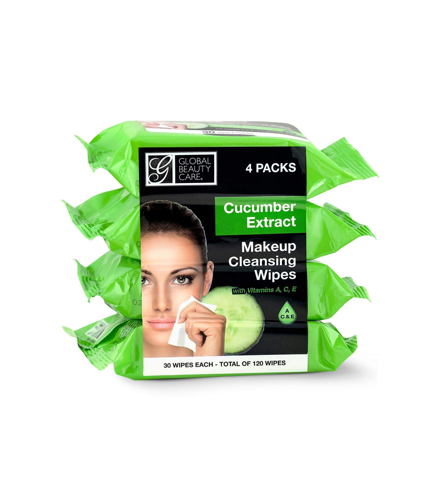 Global Beauty Care Cleansing Makeup Removal Wipes Bulk - Great for travel toiletries - 120 Count (4-Pack) (Cucumber)