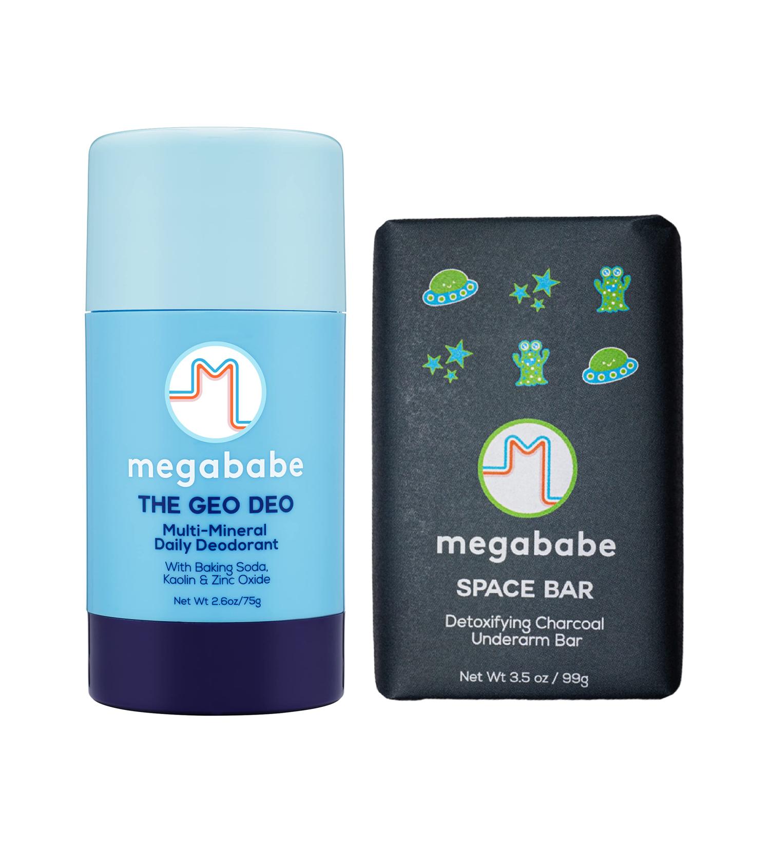 Megababe Underarm 2-Piece Bundle - Geo Deo Daily Deodorant 2.6 oz & Space Bar Detox Soap 3.5 oz | Odor Protection Aluminum Free - Buy Online on GoSupps.com