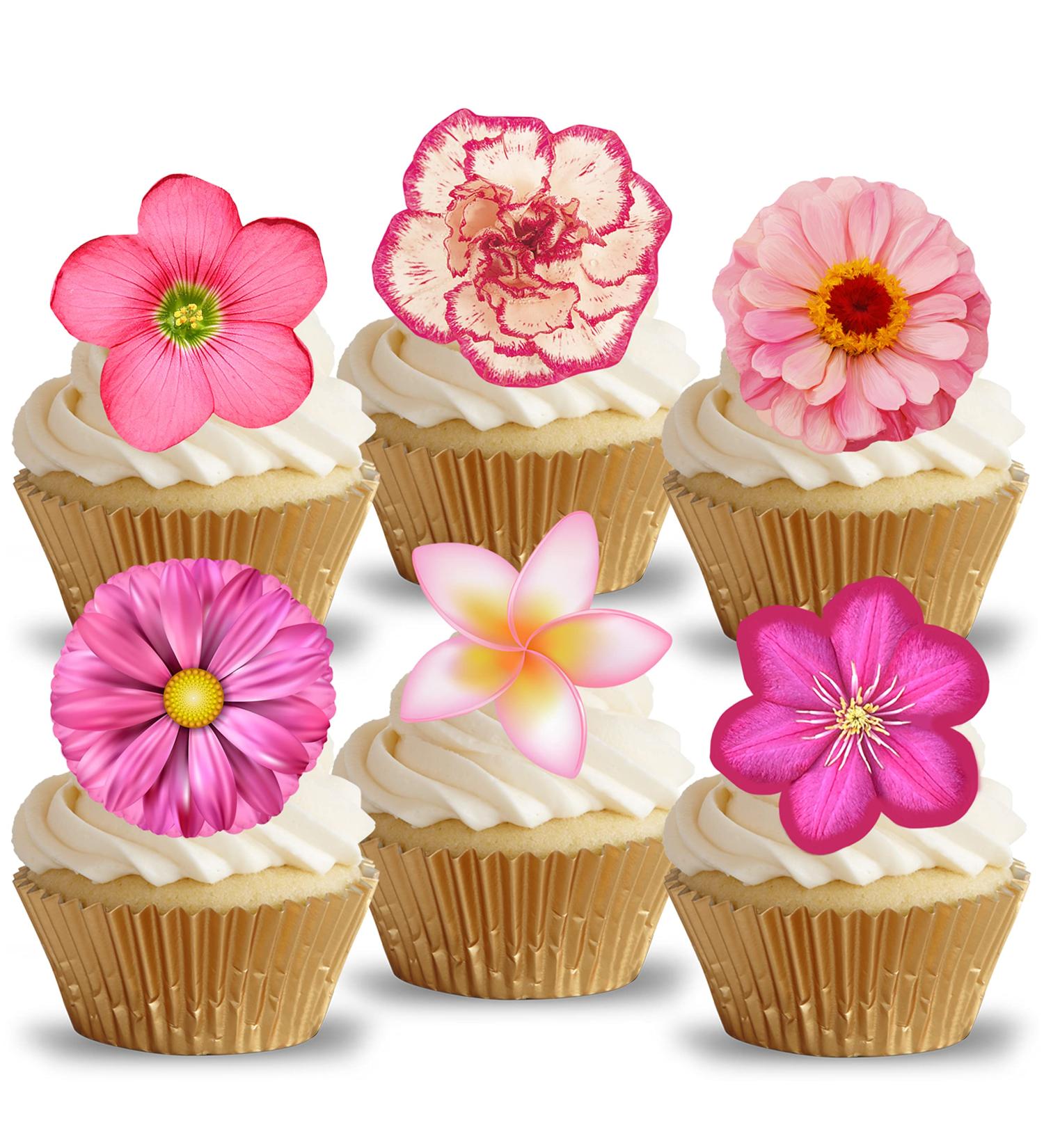 PreCut Gorgeous Pink Flowers Edible Wafer Paper Cupcake Cake Dessert Toppers Birthday Party Wedding Decorations (Flowers) - Buy Online on GoSupps.com
