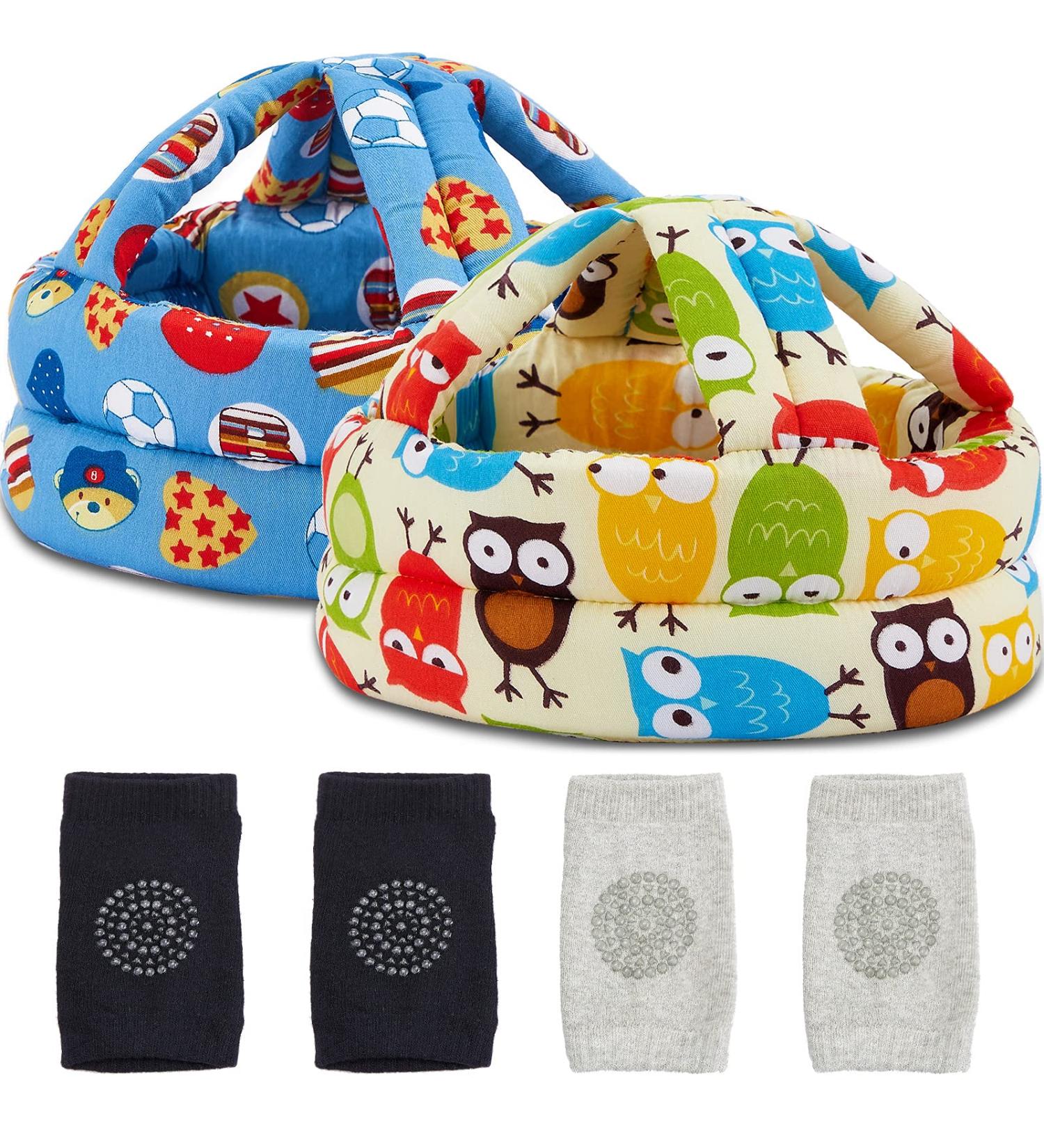 Baby Toddler Safety Helmet Set with Knee Pads and Socks - Soccer Owl Design - Buy Online on GoSupps.com