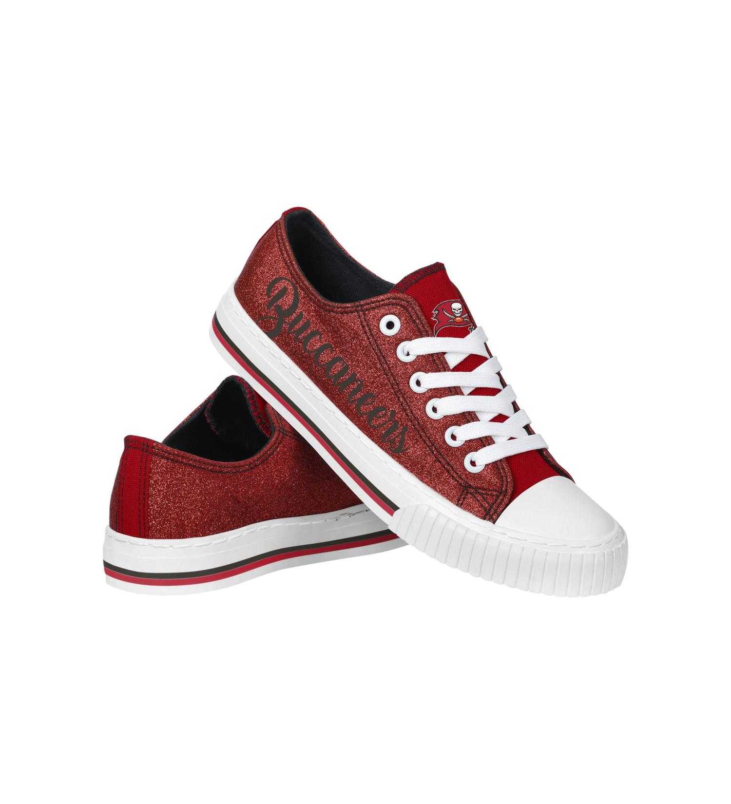 FOCO Tampa Bay Buccaneers Women's NFL Team Logo Low Top Canvas Sneakers - Size 9, Glitter Accent - Buy Online on GoSupps.com