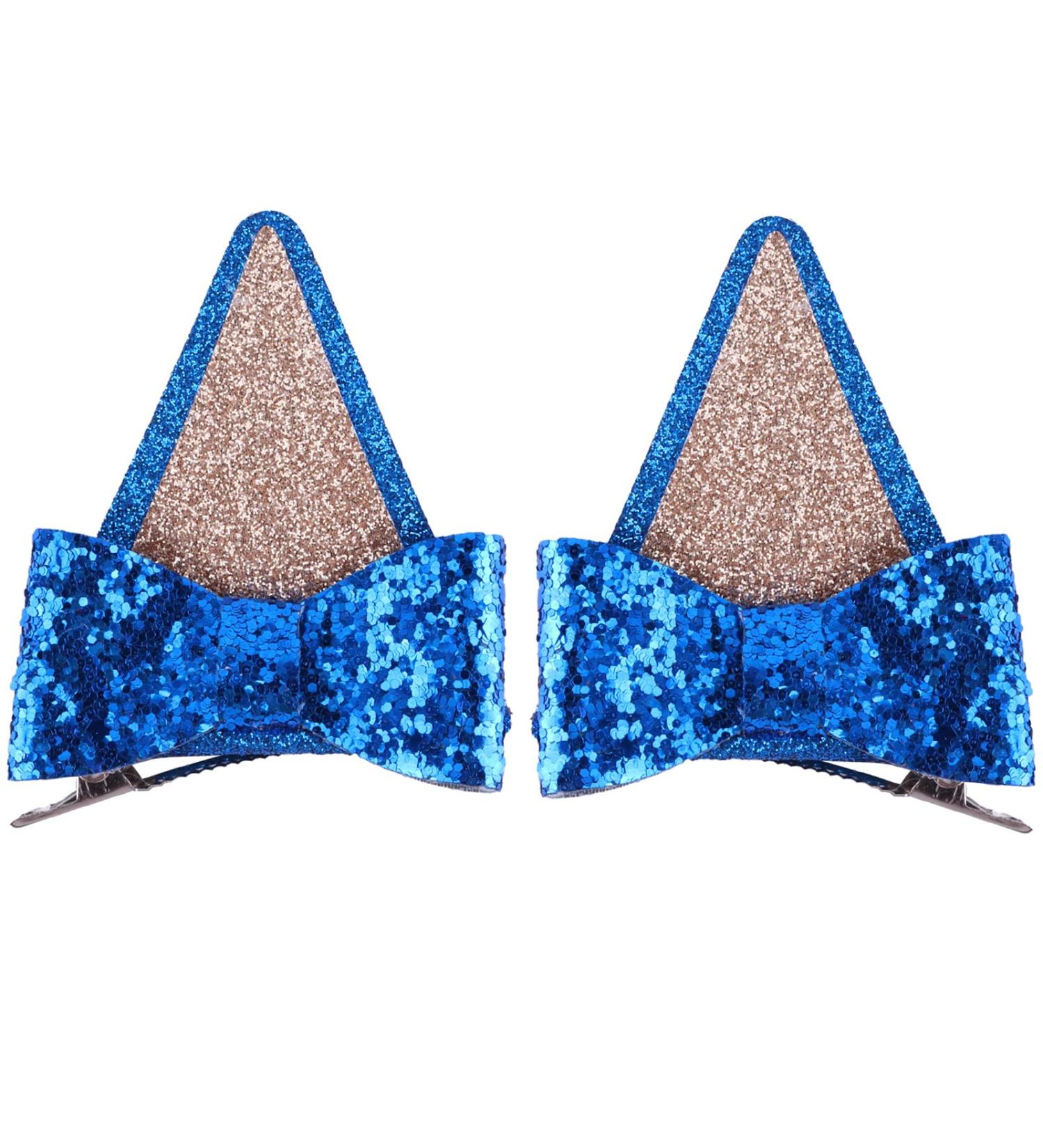 amangul 2x Get-ready-to-shine! Girls Barrettes Ears Animal Ears Hair Clip Set with Shinning Glitter Versatile Barrettes(Blue) - Buy Online on GoSupps.com